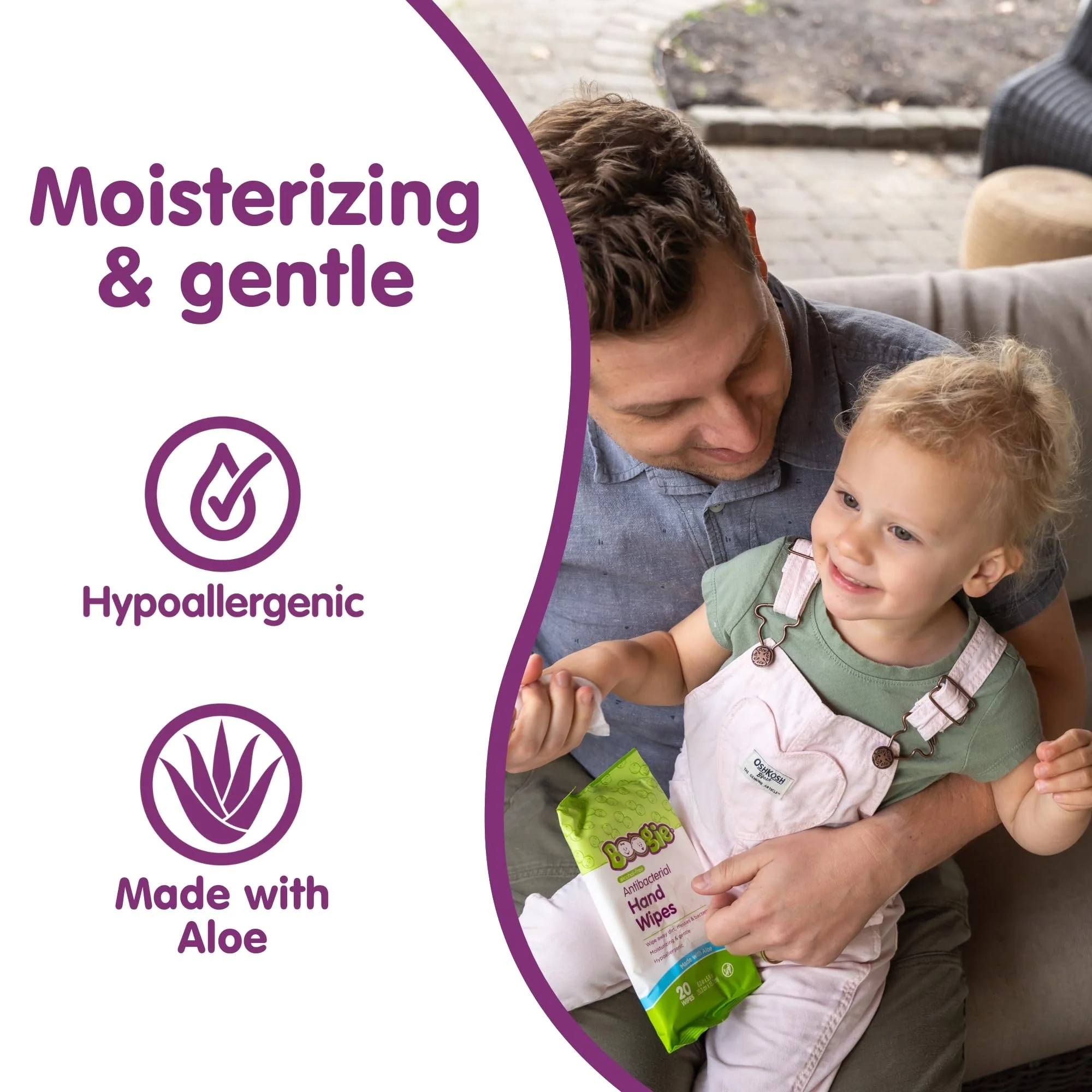 Antibacterial Hand Wipes by Boogie, Alcohol Free, Hypoallergenic and Moisturizing Aloe, Hand Wipes for Kids and Adults, 6 Packs of 20 (120 total wipes) - Image 5