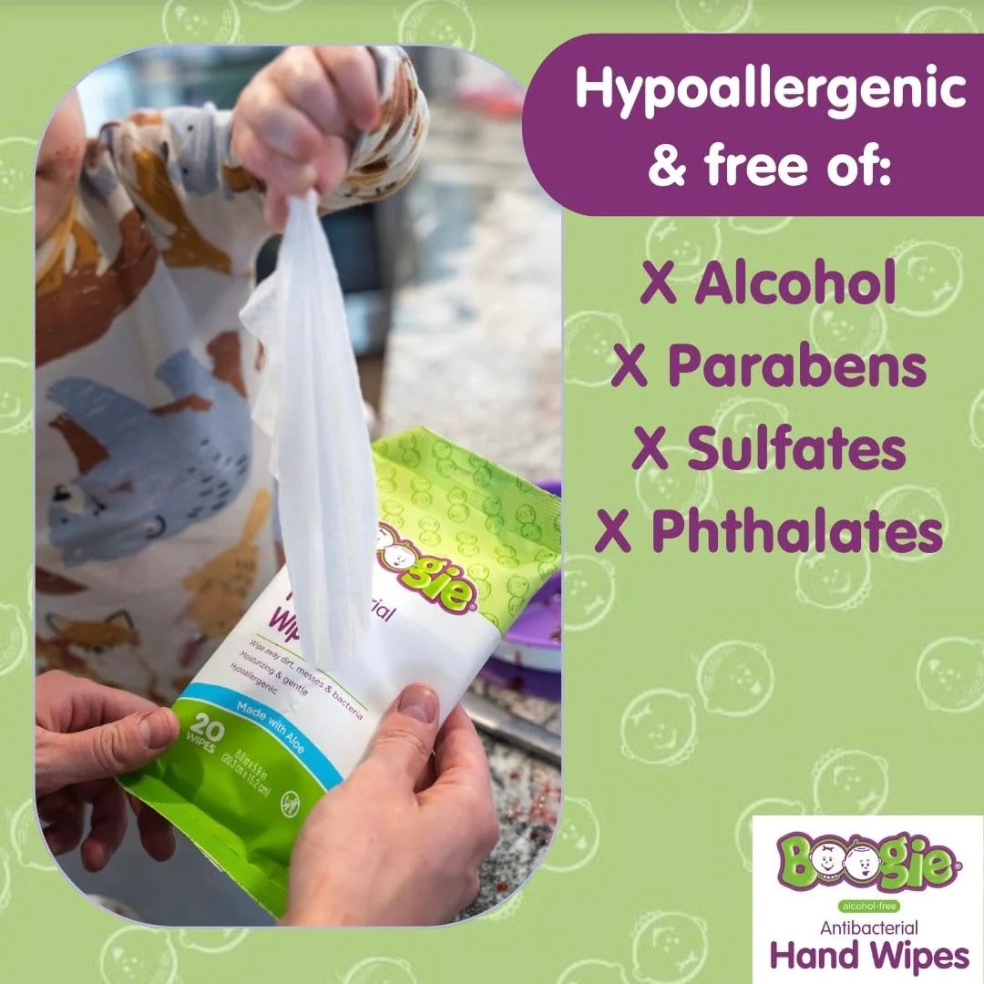 Antibacterial Hand Wipes by Boogie, Alcohol Free, Hypoallergenic and Moisturizing Aloe, Hand Wipes for Kids and Adults, 6 Packs of 20 (120 total wipes) - Image 10