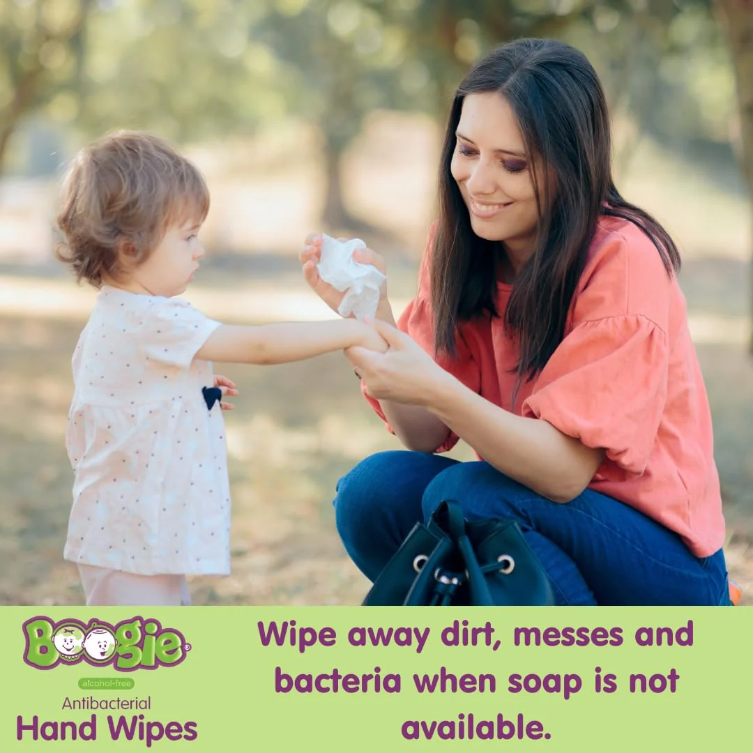 Antibacterial Hand Wipes by Boogie, Alcohol Free, Hypoallergenic and Moisturizing Aloe, Hand Wipes for Kids and Adults, 6 Packs of 20 (120 total wipes) - Image 3