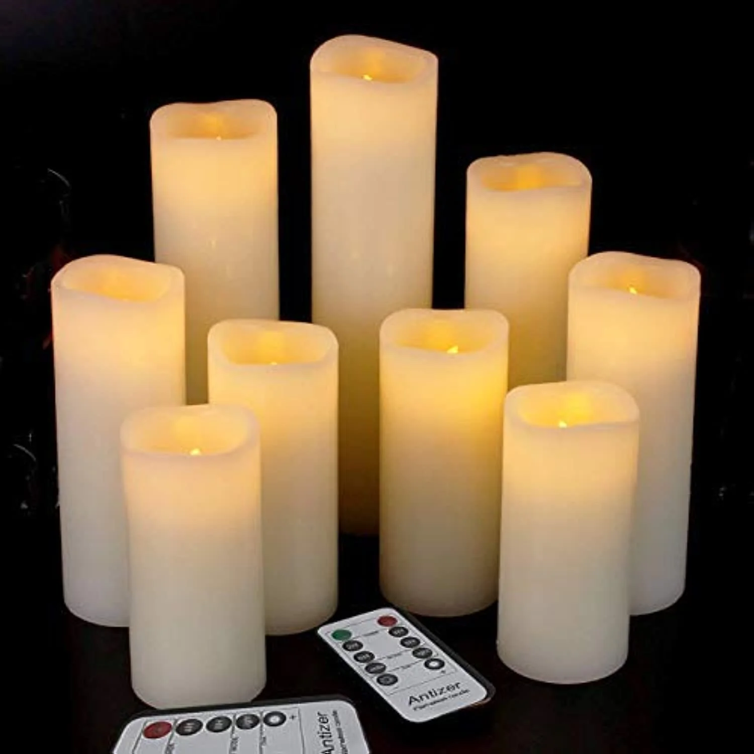 antizer Flameless Candles Led Candles Pack of 9 (H 4" 5" 6" 7" 8" 9" x D 2.2") Real Wax Battery Candles with Remote Timer for Home Fireplace Decor Wedding Festival Decor (Ivory 9 Pack) - Image 2