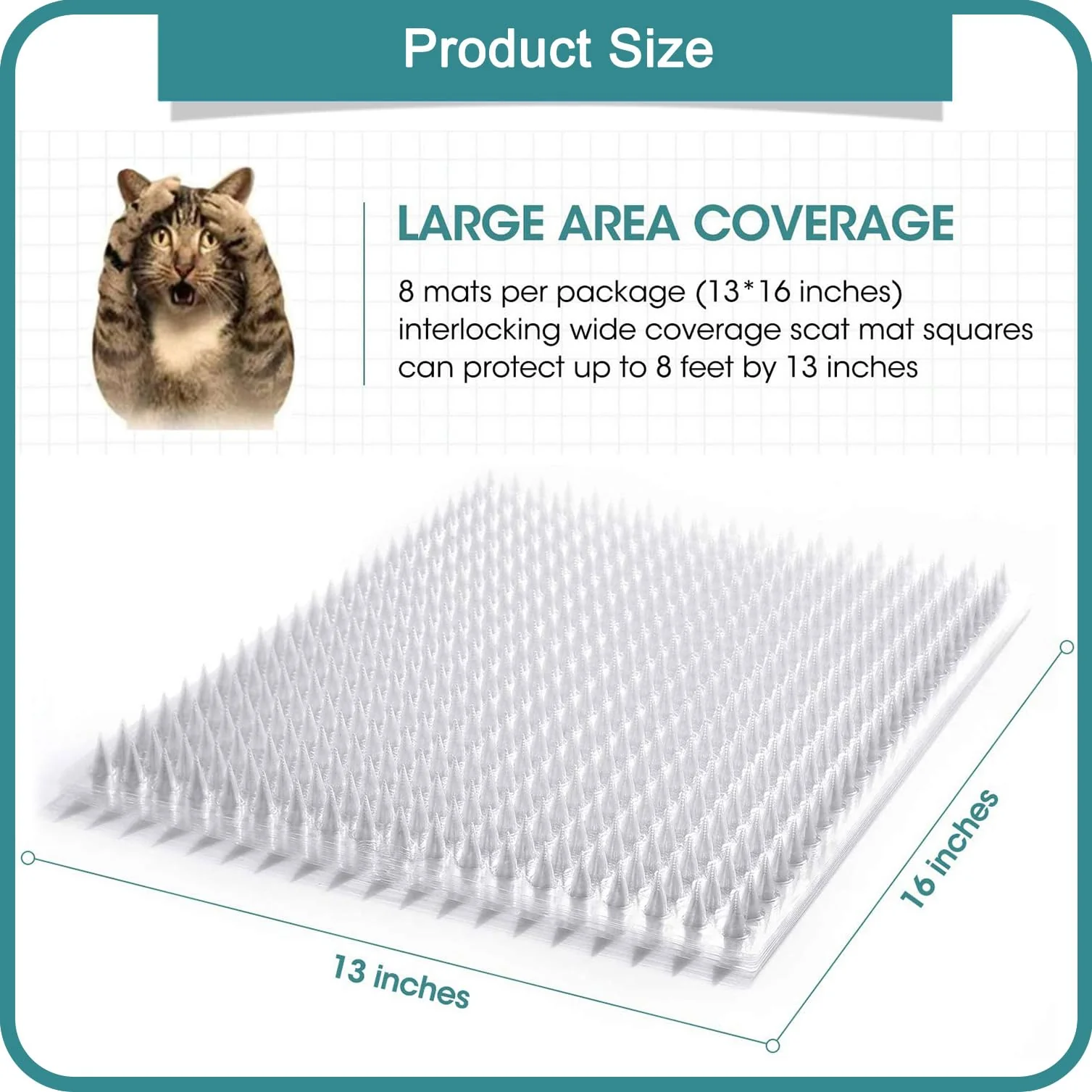 Aocoray 8 Pack Cat Deterrent Outdoor/Indoor Scat Mat, Pet Deterrent Training Mats, Keep Cats/Dogs Away Plastic Mats with Spikes, 12 Sq.ft, 16 x 13 Inches - Image 4