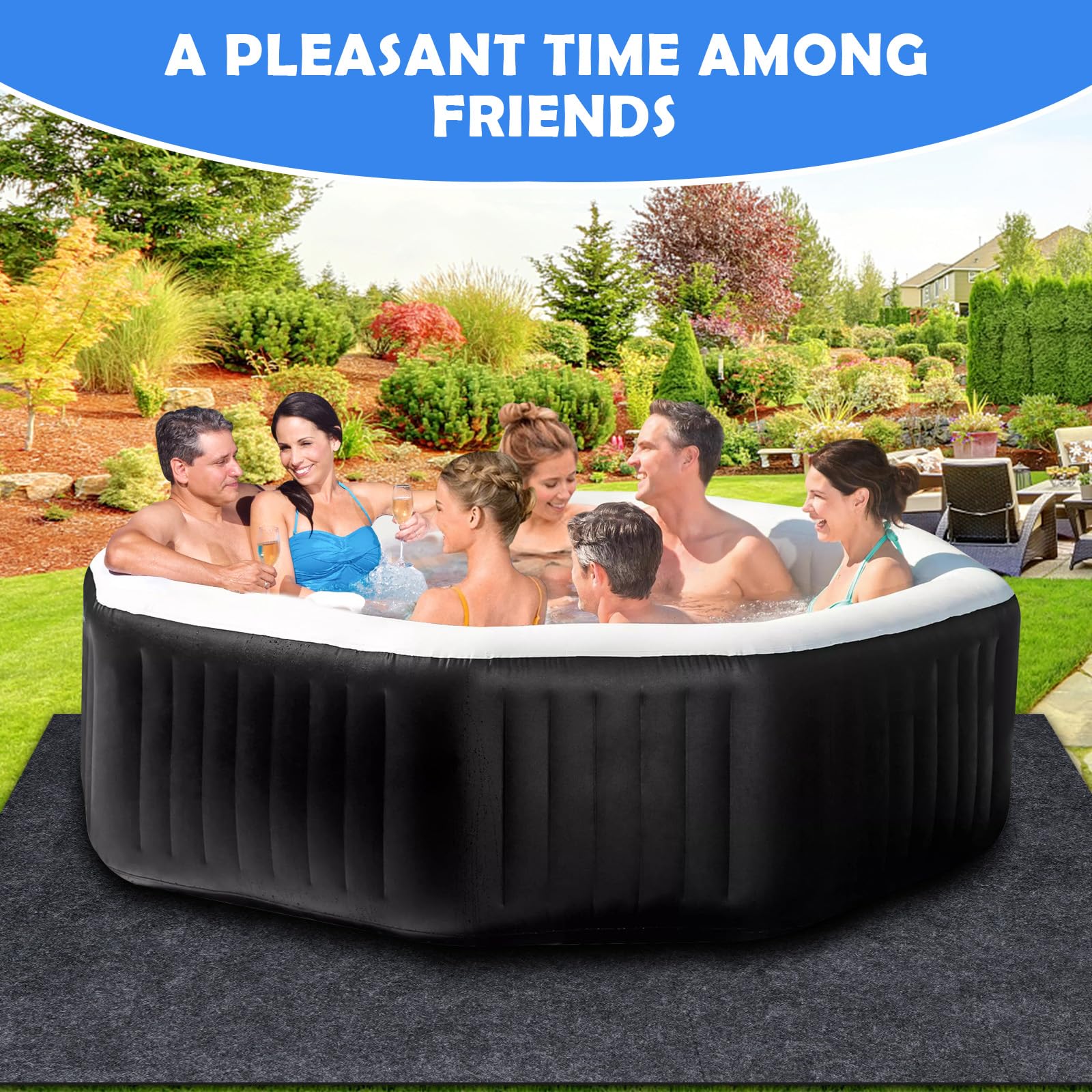 Aoebwpwi 80 * 80 Inch Hot Tub Mat, Extra Large Inflatable Hot Tub Pad Outdoor Indoor, Waterproof Slip-Proof Backing, Absorbent Spa Pool Ground Base Flooring Protector Mat (80 * 80 Mat-Square) - Image 5