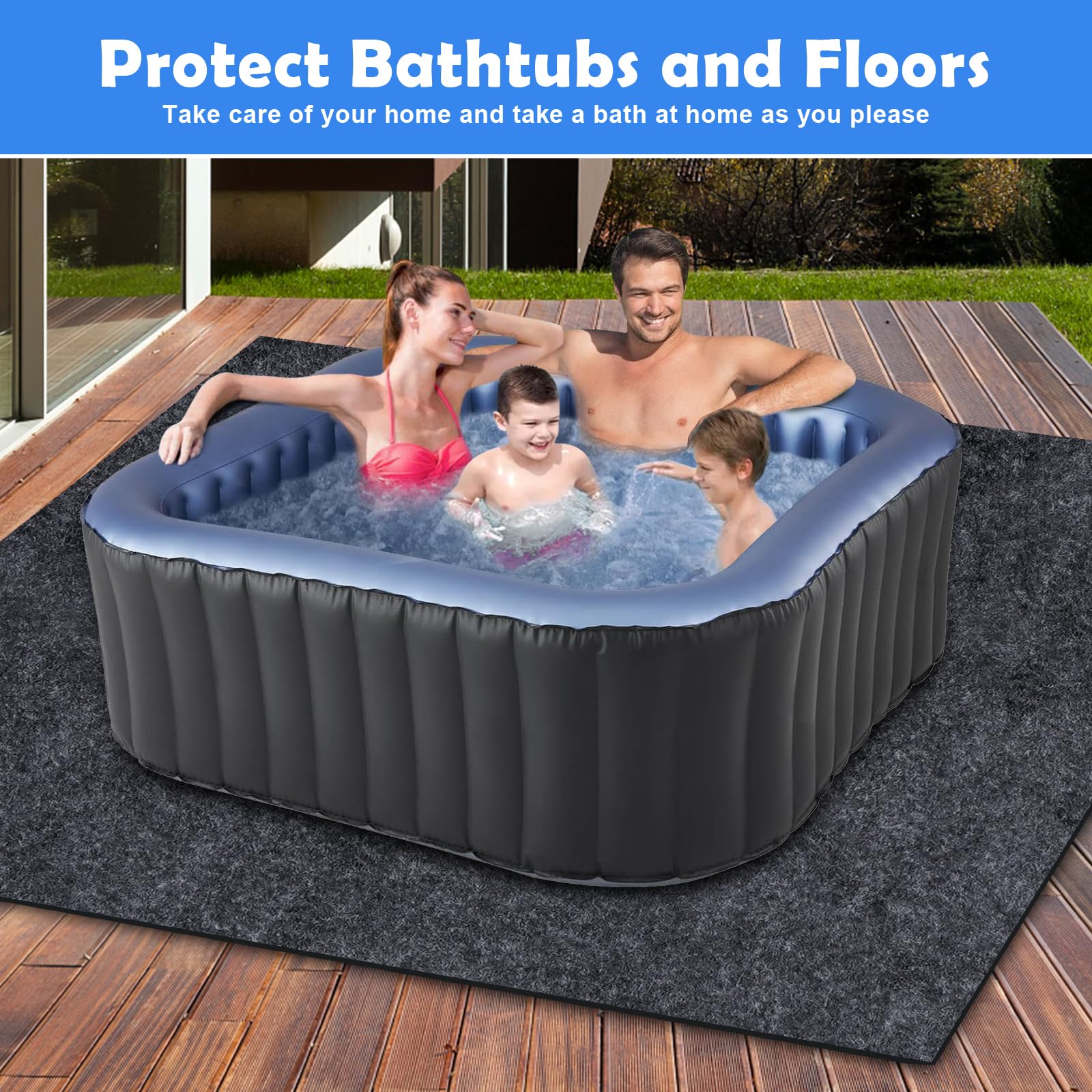 Aoebwpwi 80 * 80 Inch Hot Tub Mat, Extra Large Inflatable Hot Tub Pad Outdoor Indoor, Waterproof Slip-Proof Backing, Absorbent Spa Pool Ground Base Flooring Protector Mat (80 * 80 Mat-Square) - Image 6