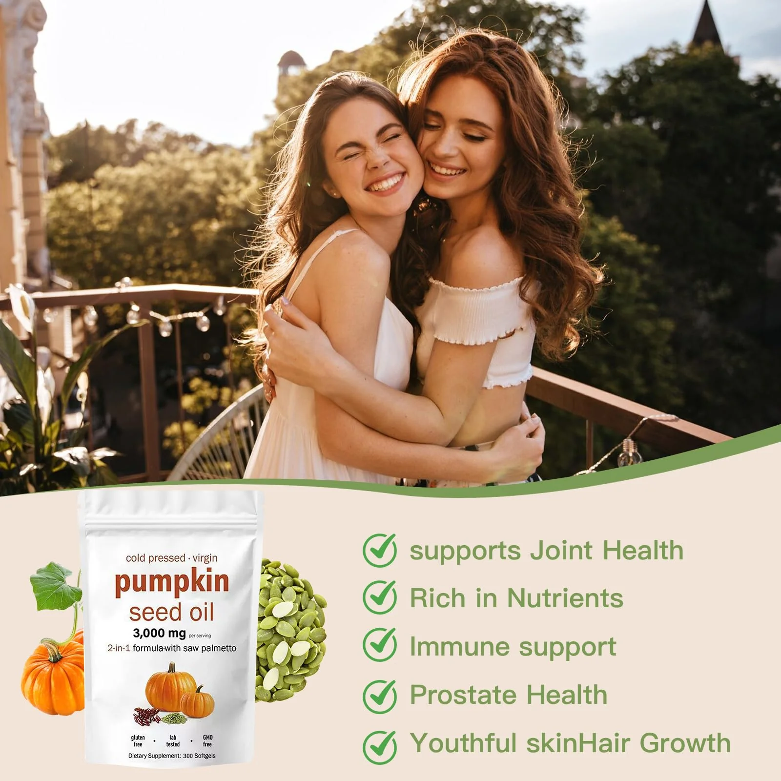 AOLBSPD Pumpkin Seed Oil Capsules with Saw Palmetto – 3000mg per Serving, 300 Softgels | Cold Pressed, Pure Virgin Oil | Supports Hair, Urinary, Bladder & Prostate Health | Non-GMO - Image 3