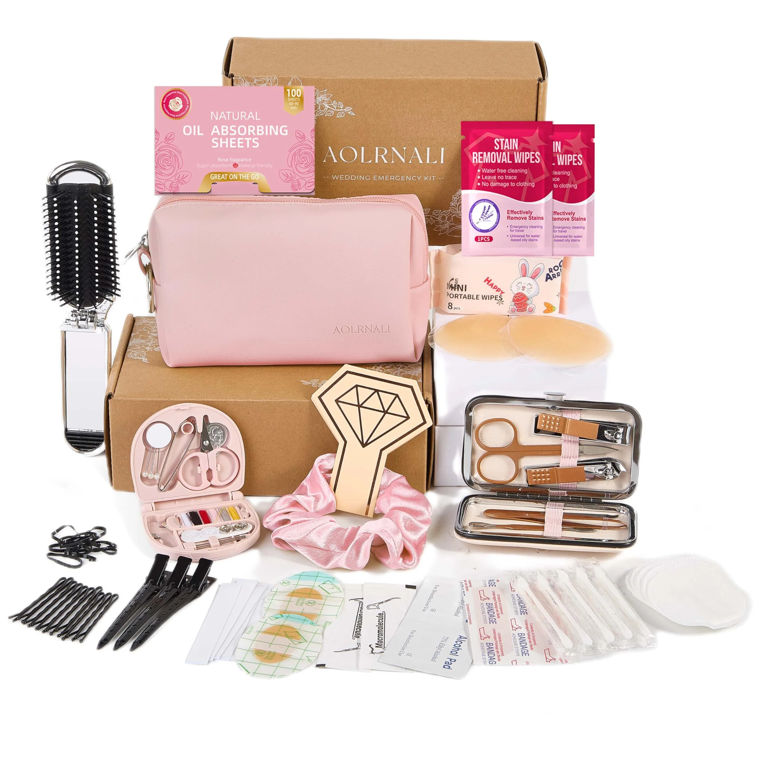 AOLRNALI Bridal Emergency Kit for Wedding Day, Wedding Essentials Survival Set for Team Bride, Must-Have 30+ Essentials Travel Kit with Makeup Bag