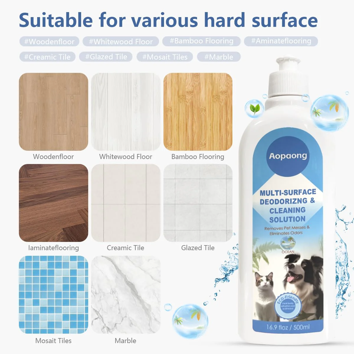 Aopaong Multi-Surface Floor Cleaning Solution Ocean Scent, Household Floor Cleaner Care for All Robot Vacuums with Mopping and Cordless Wet/Dry Vacuums (16.9Fl Oz/500ML) 2bottle - Image 3