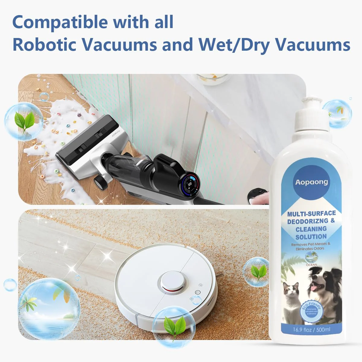 Aopaong Multi-Surface Floor Cleaning Solution Ocean Scent, Household Floor Cleaner Care for All Robot Vacuums with Mopping and Cordless Wet/Dry Vacuums (16.9Fl Oz/500ML) 2bottle - Image 5