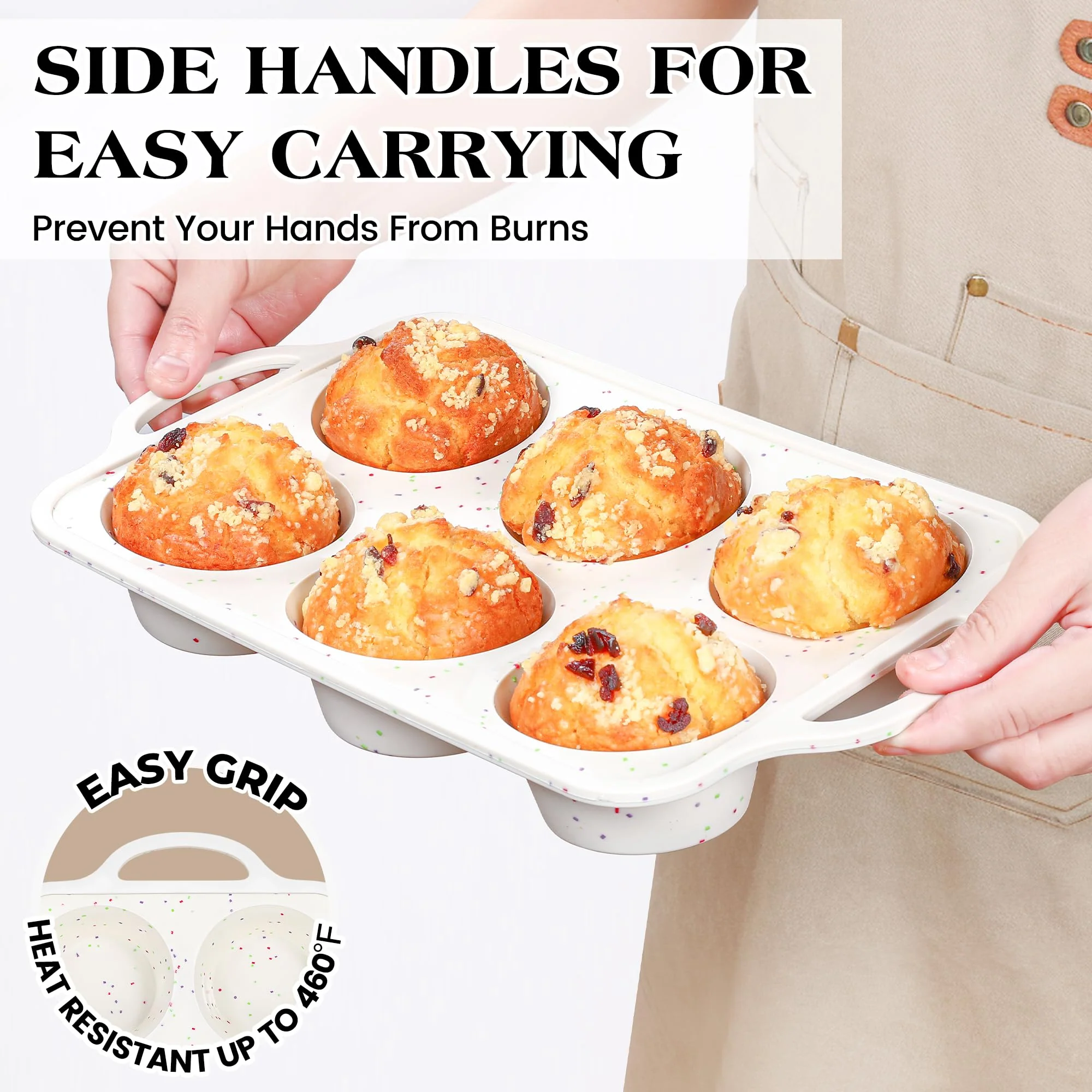AOTASO 2 Pcs Jumbo Muffin Pan with Metal Frame, Nonstick 6 Cup Extra Large Cupcake Pan for Baking, Silicone Deep Muffin Tray for Egg Bites (Cream) - Image 7