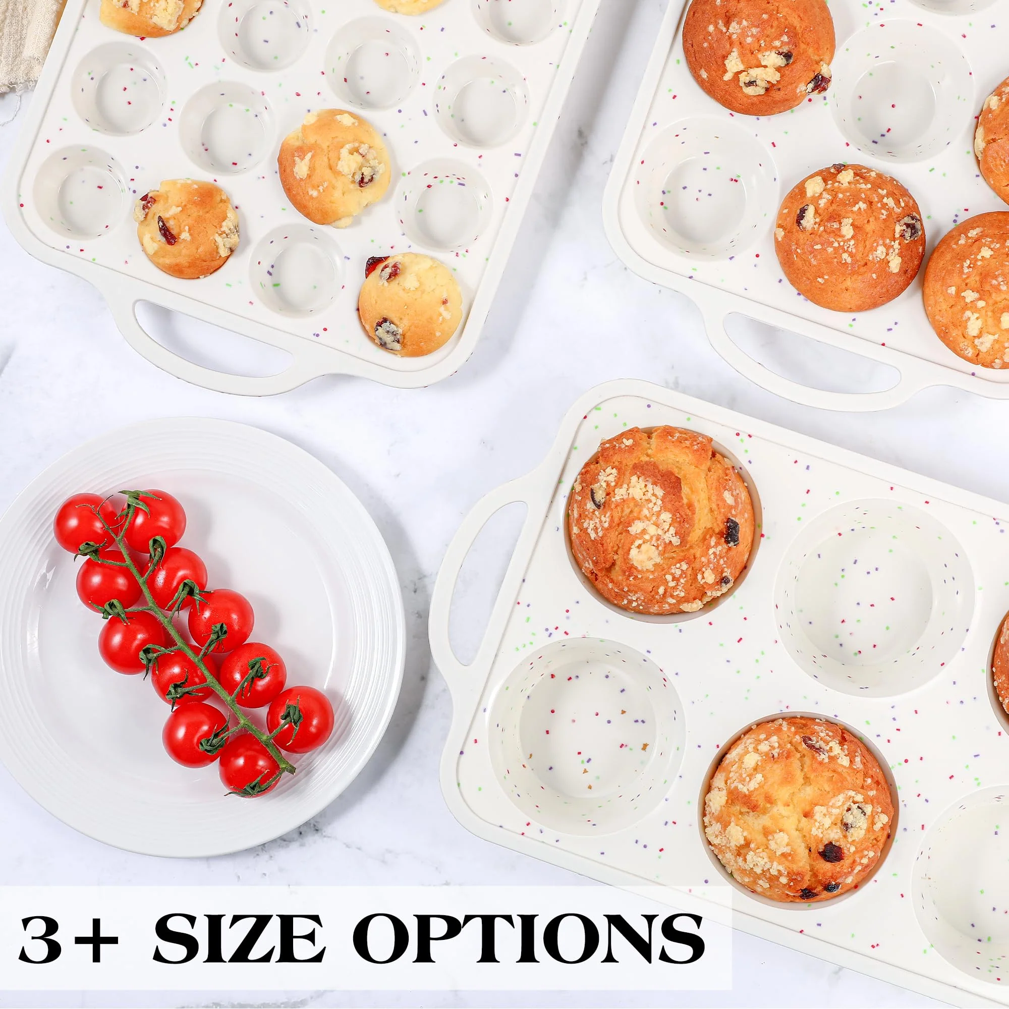 AOTASO 2 Pcs Silicone Mini Muffin Pan With Metal Frame, 24 Cups Nonstick Cupcake Tray for Baking, Small Muffin Molds with Handles (Cream) - Image 3
