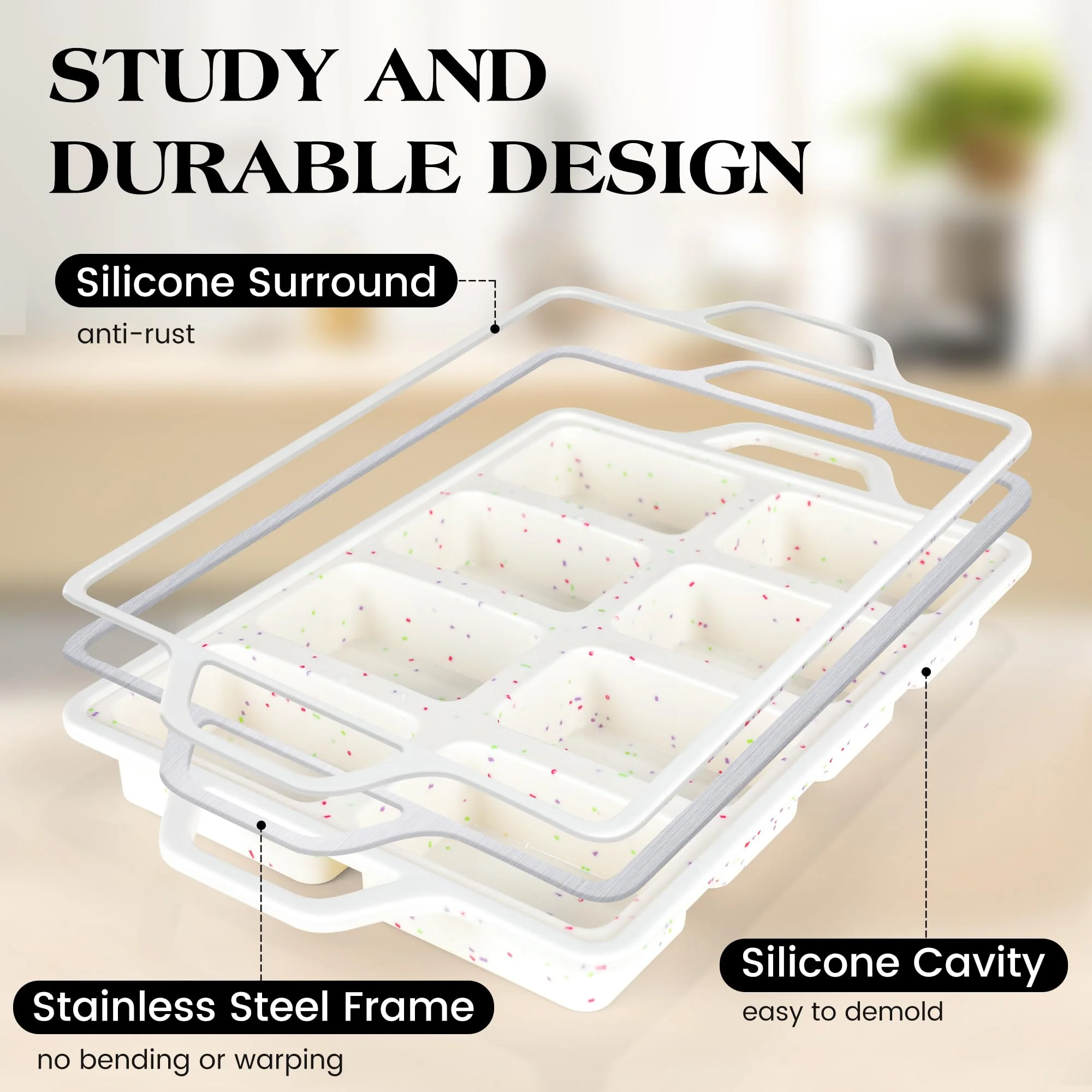 AOTASO 3 Pcs Silicone Baking Pan Set - Including Mini Loaf Pan, Standard Muffin Pan and Mini Muffin Pan - Silicone Cupcake Molds With Metal Reinforced Frame (Cream) - Image 3