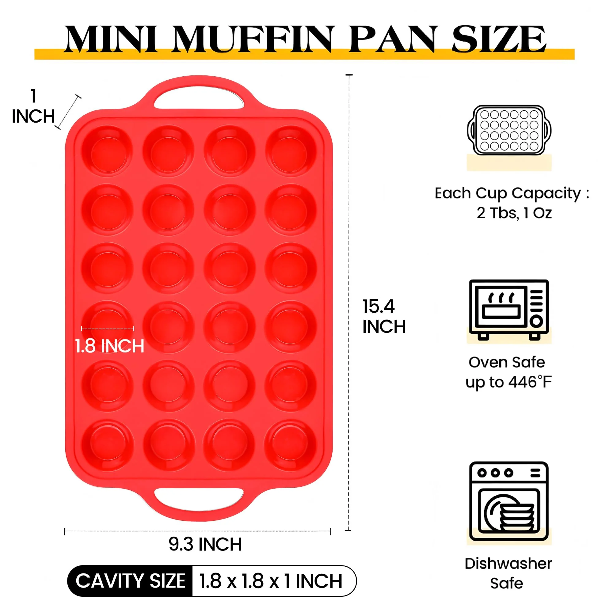 AOTASO Silicone Mini Muffin Pan With Stainless Steel Reinforced Frame 24 Cups Nonstick Cupcake Molds for Baking Silicone Muffin Tray with Handles(2 Pcs, Red) - Image 5
