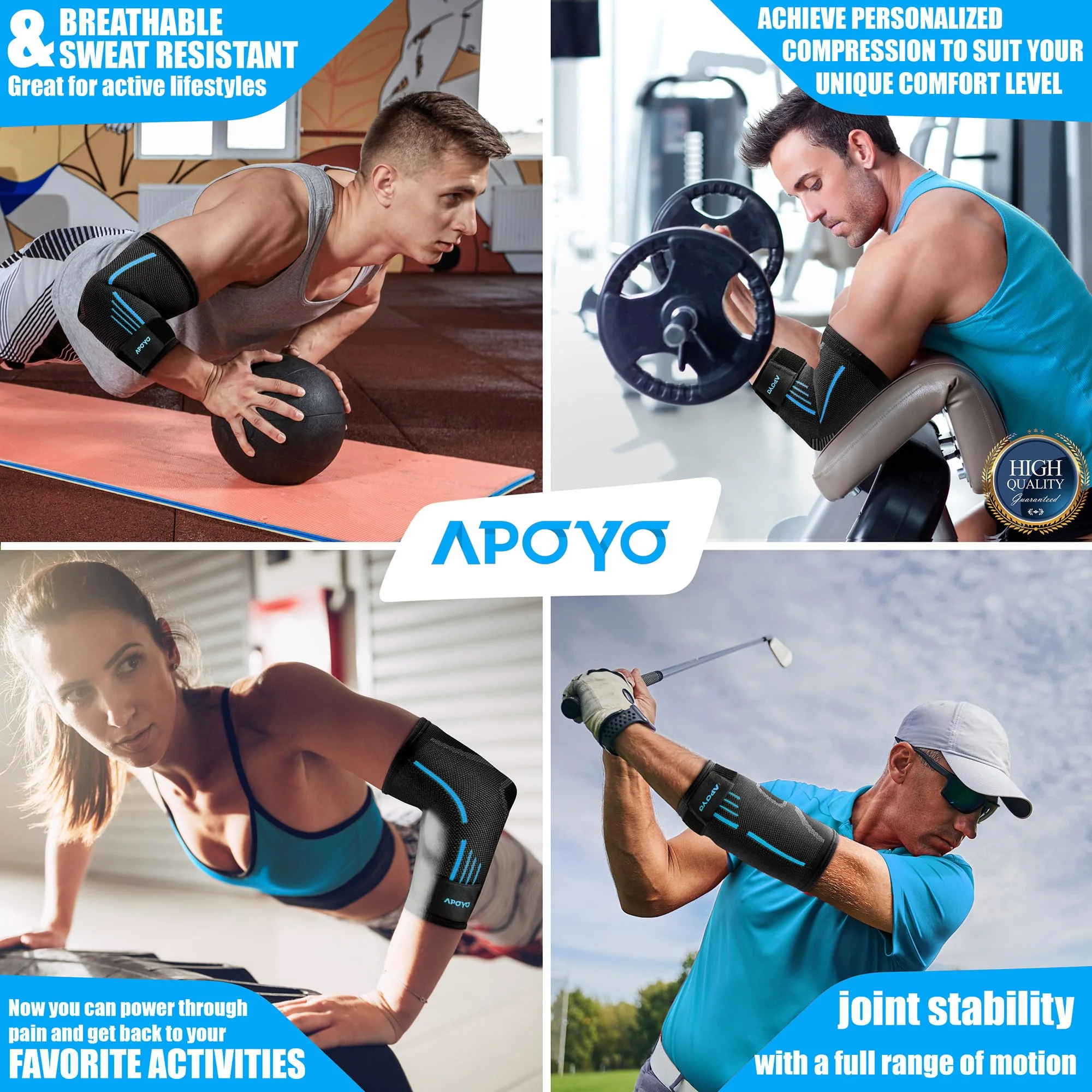 APOYO Elbow Brace for Tendonitis and Tennis Elbow, Elbow Compression Sleeve, Elbow Brace for Women and Men w/ Adjustable Strap for Tennis Elbow Relief, Weightlifting, Arthritis, Workouts, Reduce Joint Pain During Fitness Activity (Purple, Large) - Image 2
