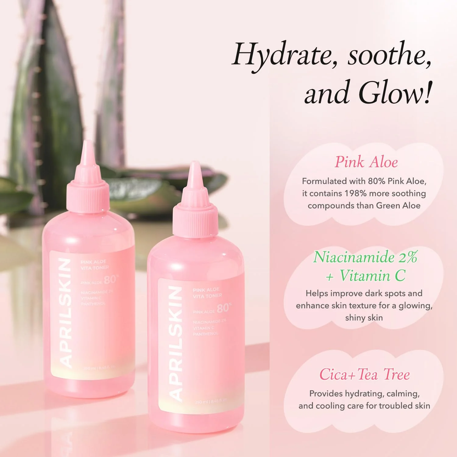 APRILSKIN Pink Aloe Vita Toner | Calms and Soothes Redness, Smoothens, and Controls Excess Sebum | 80% Pink Aloe Vera Water | Hydrating, Non-Sticky | Clean & Vegan Korean Skin Care (8.45 fl.oz) - Image 3