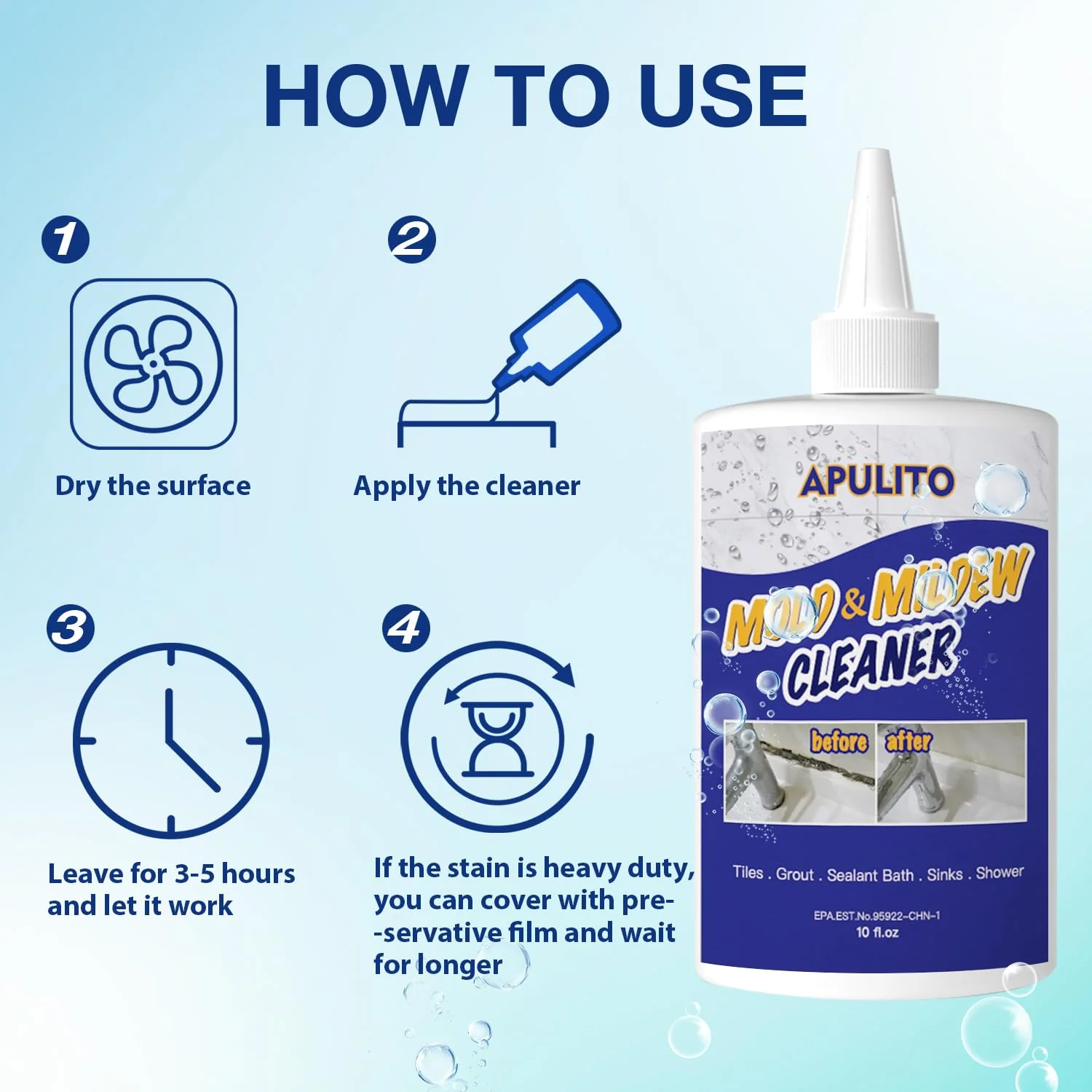 APULITO Household cleaner Gel for Bathroom Shower Kitchen Tile Sink Countertop 10 Fl Oz (Pack of 2) - Image 4
