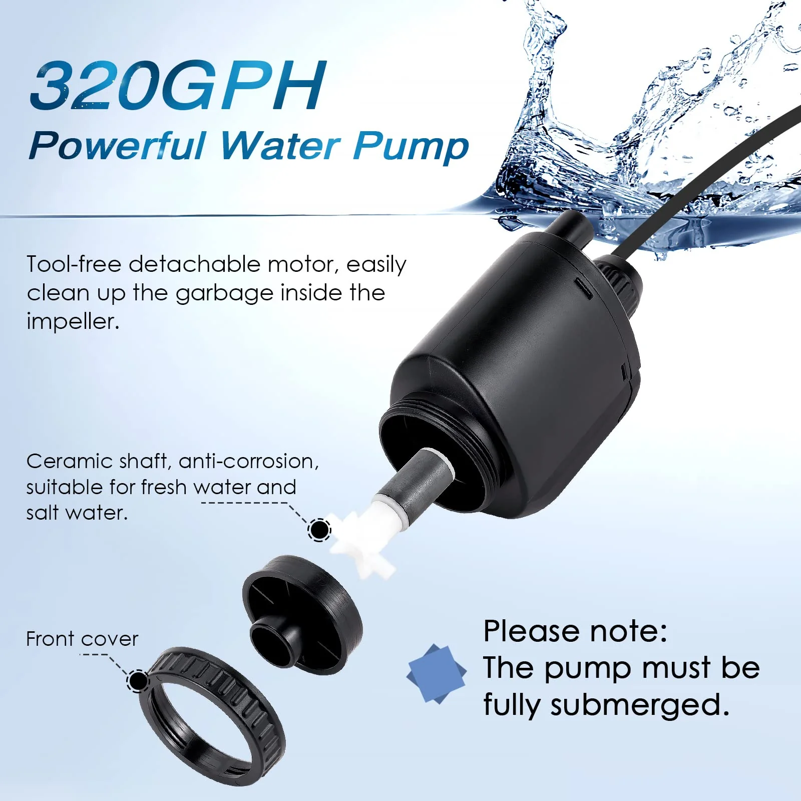 AQQA Electric Aquarium Gravel Cleaner, 6 in 1 Automatic Fish Tank Cleaning Tools Gravel Vacuum for Aquarium, Suitable for Change Water Wash Sand Water Filter and Water Circulation (320GPH, 20W) - Image 6