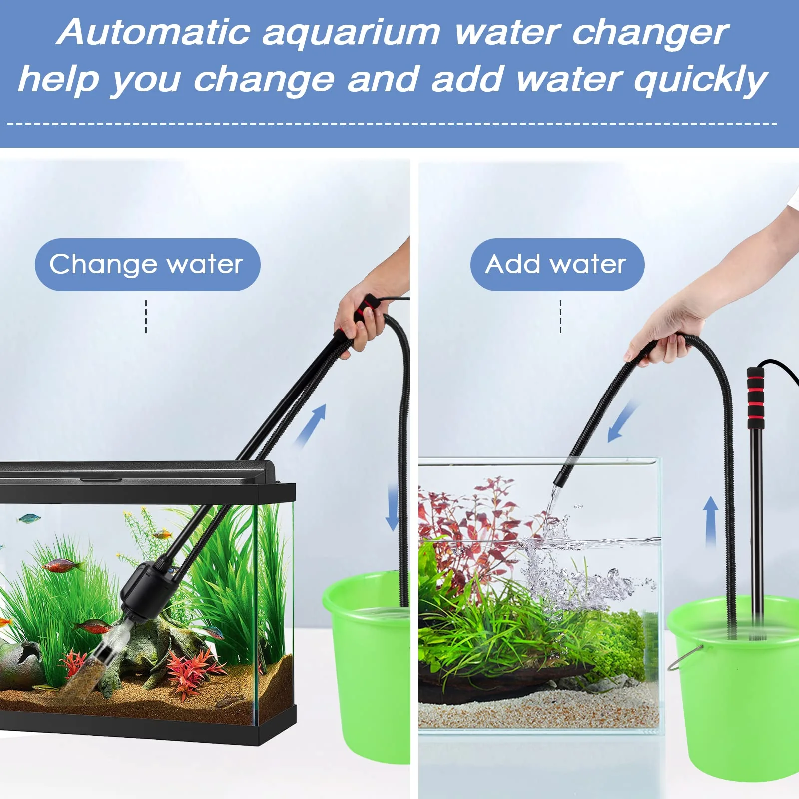 AQQA Electric Aquarium Gravel Cleaner, 6 in 1 Automatic Fish Tank Cleaning Tools Gravel Vacuum for Aquarium, Suitable for Change Water Wash Sand Water Filter and Water Circulation (320GPH, 20W) - Image 7