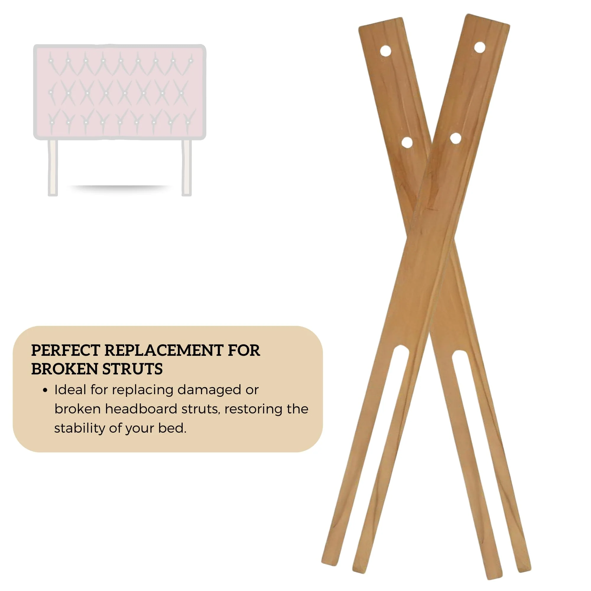 AQS INTERNATIONAL Pair of Headboard Struts - Multifit Hardwood Strong Legs - Wooden Headboards Support Multi Fit Slotted & Pre Drilled Screws - Bedroom Bed Frame Anit Shake Tool 61cm - Image 6
