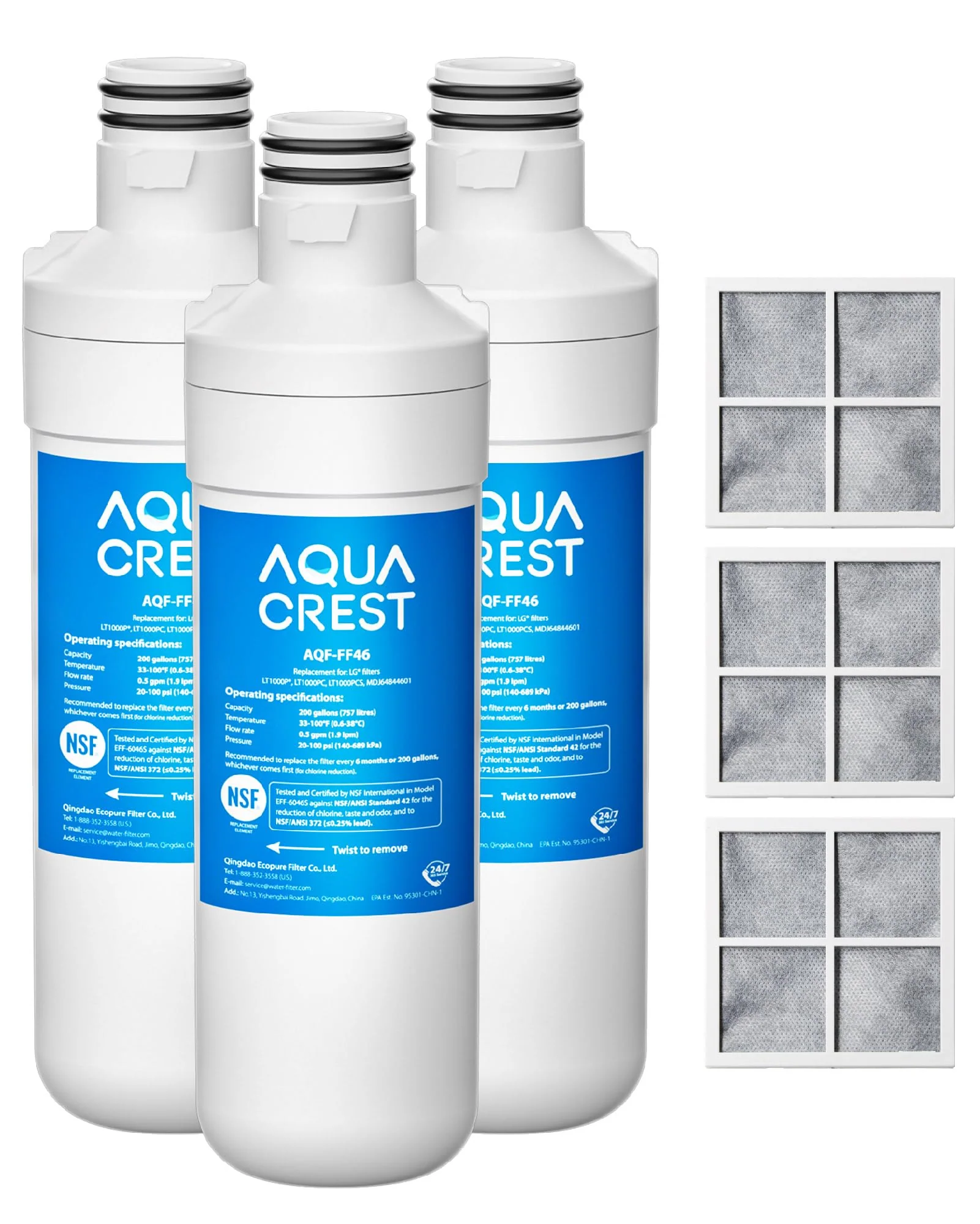AQUA CREST LT1000PC ADQ747935 Replacement for LG® LT1000P®/PC/PCS ThinQ® Refrigerator Water Filter, LMXS28626S, LFXS26973S, MDJ64844601, ADQ74793501, ADQ74793502 and LT120F® Air Filter, 3 Combo - Image 2