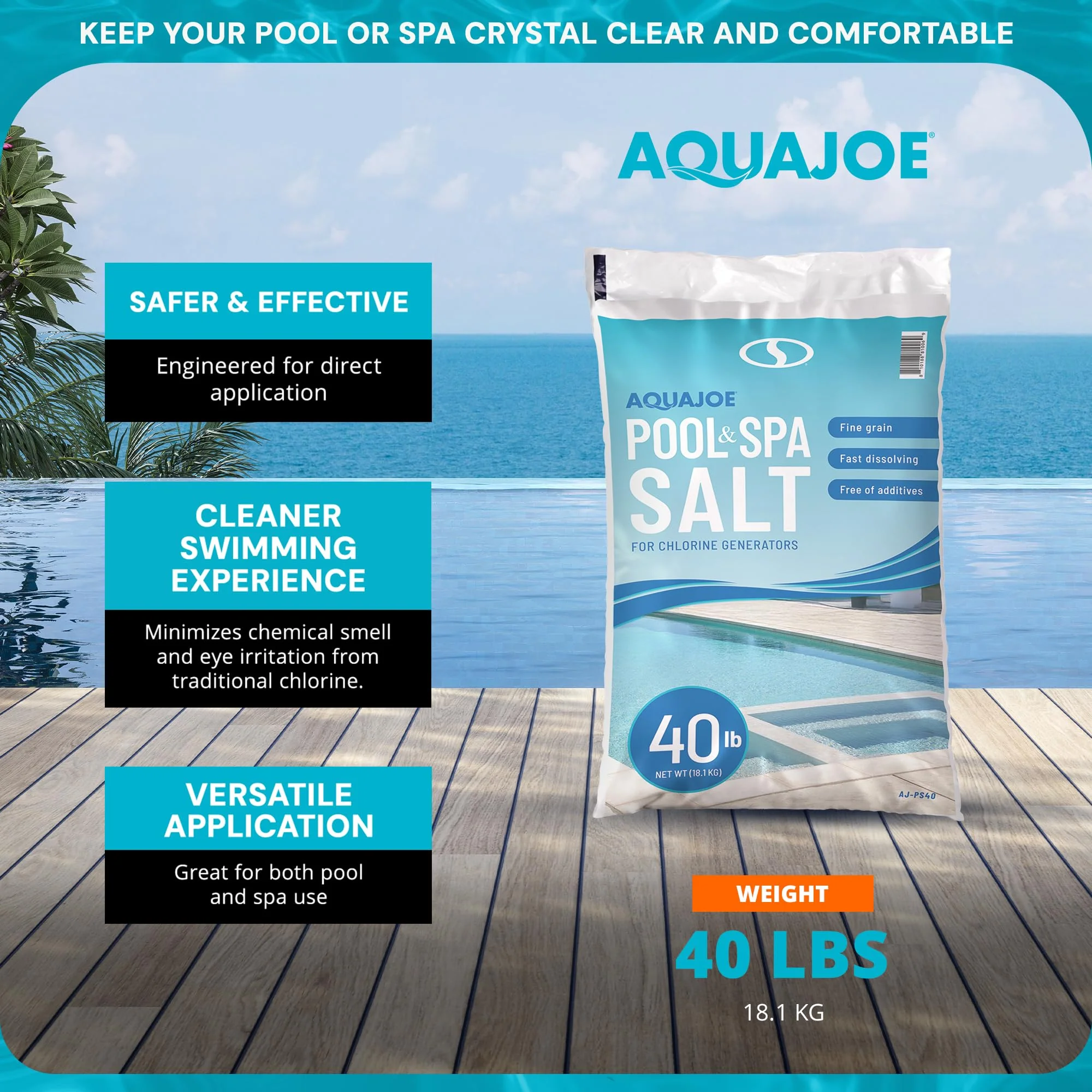 Aqua Joe 5 Pack 40 Lb Fast Dissolving Pool Spa Salt Chlorine Generators, AJ-PS40 - Image 8
