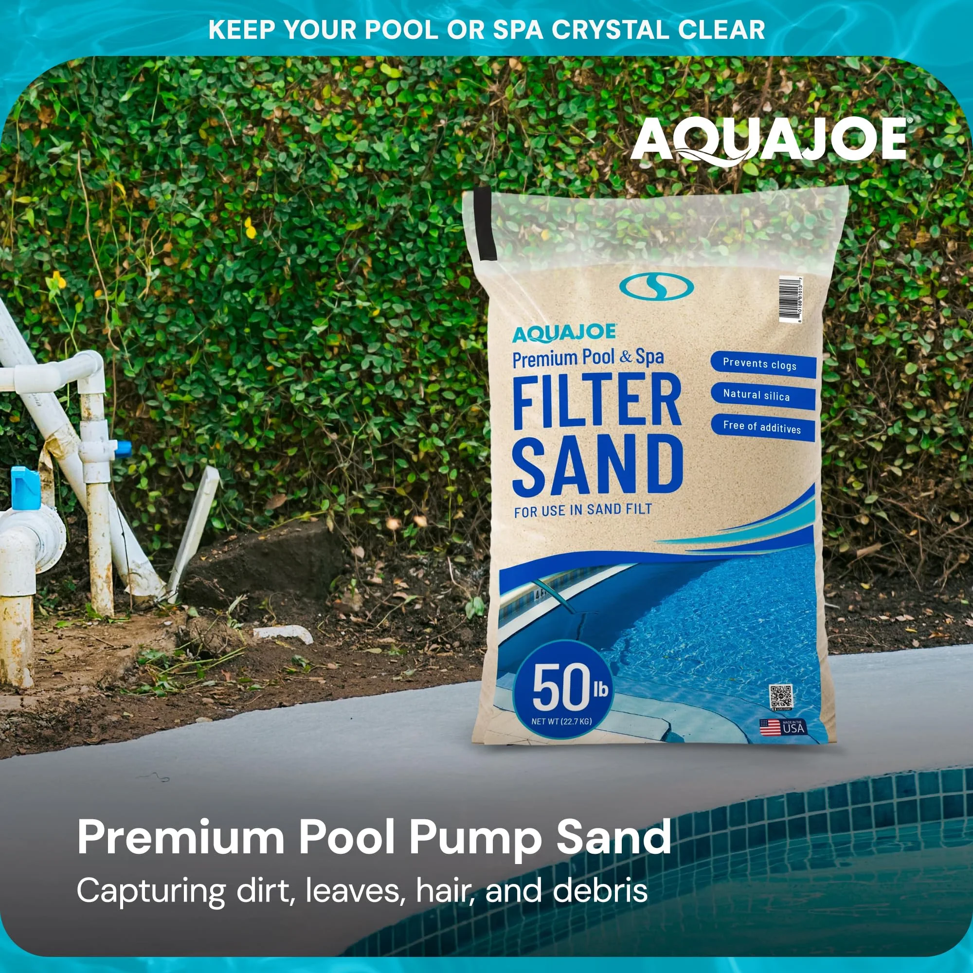 Aqua Joe Premium Pool and Spa Filter Sand, Natural Silica, 50 Lb Bag - Above Ground and Inground Swimming Pool System Accessory for Care, Cleaning, and Maintenance, FLTSAND50 - Image 4