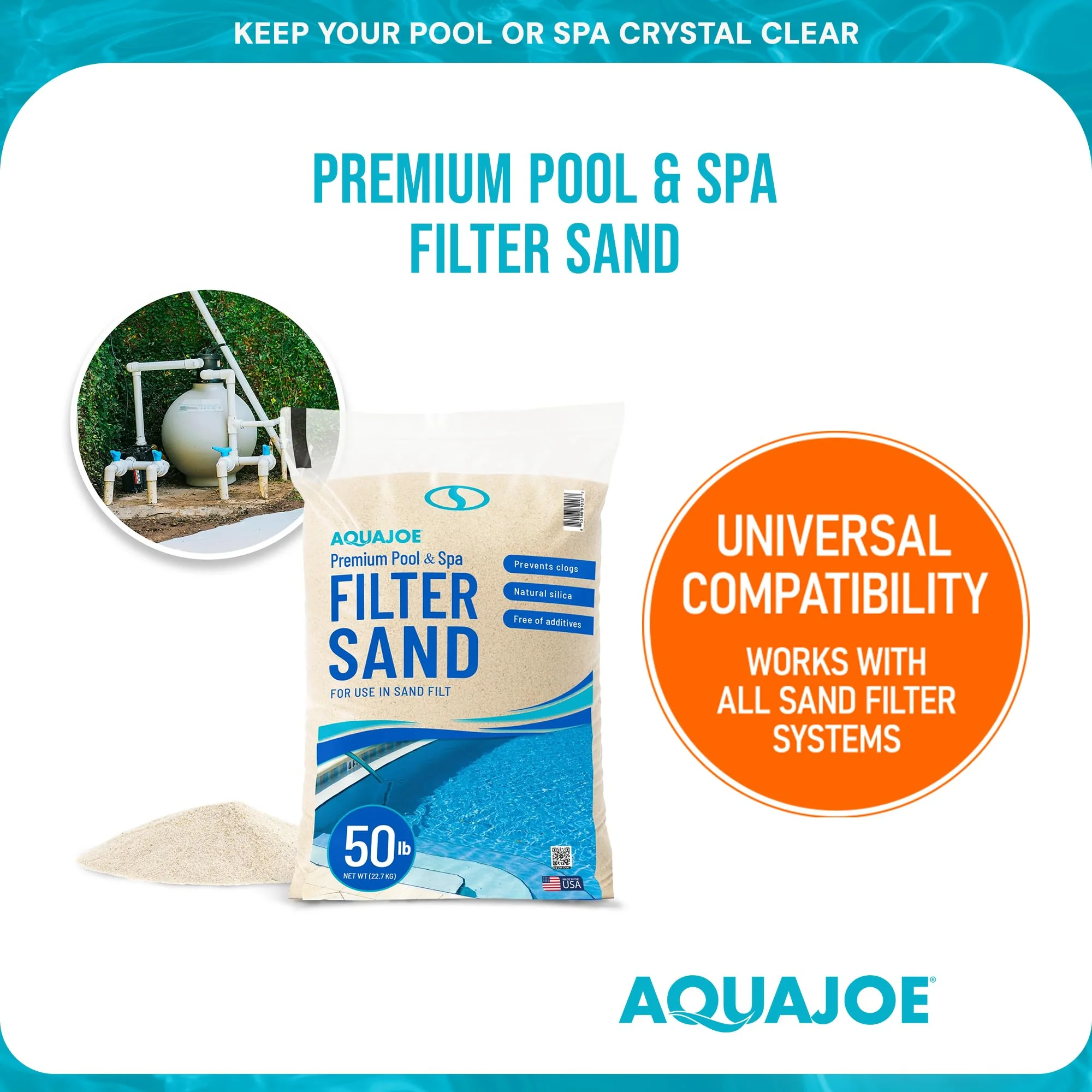Aqua Joe Premium Pool and Spa Filter Sand, Natural Silica, 50 Lb Bag - Above Ground and Inground Swimming Pool System Accessory for Care, Cleaning, and Maintenance, FLTSAND50 - Image 7