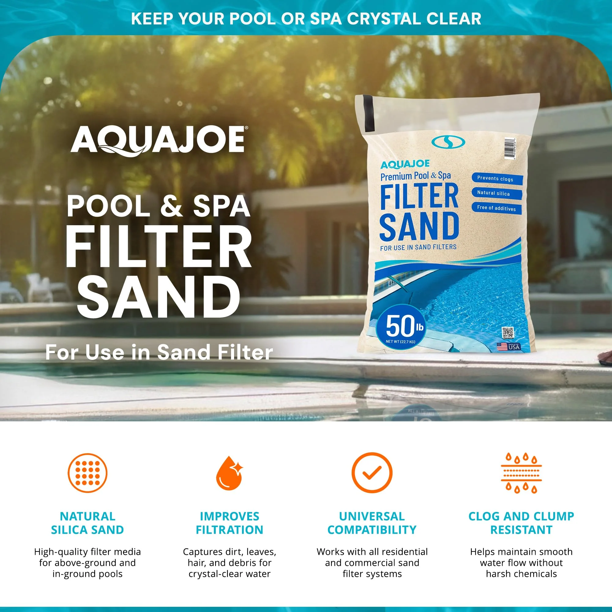 Aqua Joe Premium Pool and Spa Filter Sand, Natural Silica, 50 Lb Bag - Above Ground and Inground Swimming Pool System Accessory for Care, Cleaning, and Maintenance, FLTSAND50 - Image 9