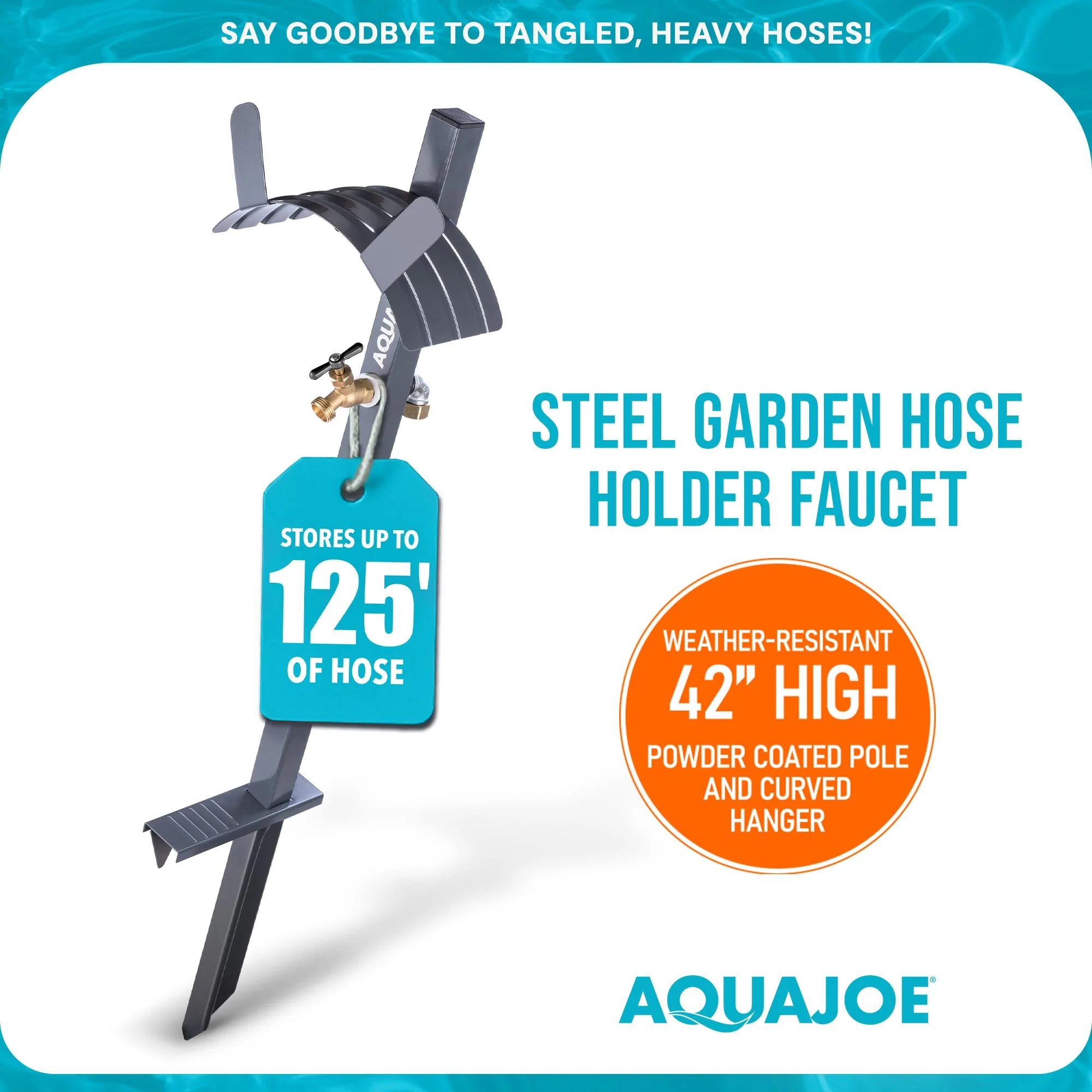 Aqua Joe Steel Garden Hose Stand with Brass Faucet and Quick-Install Anchor Base - Heavy-Duty Freestanding Holder for Outdoor Lawn, Yard & Garden Hose Storage, SJ-SHSBB-GRY - Image 4