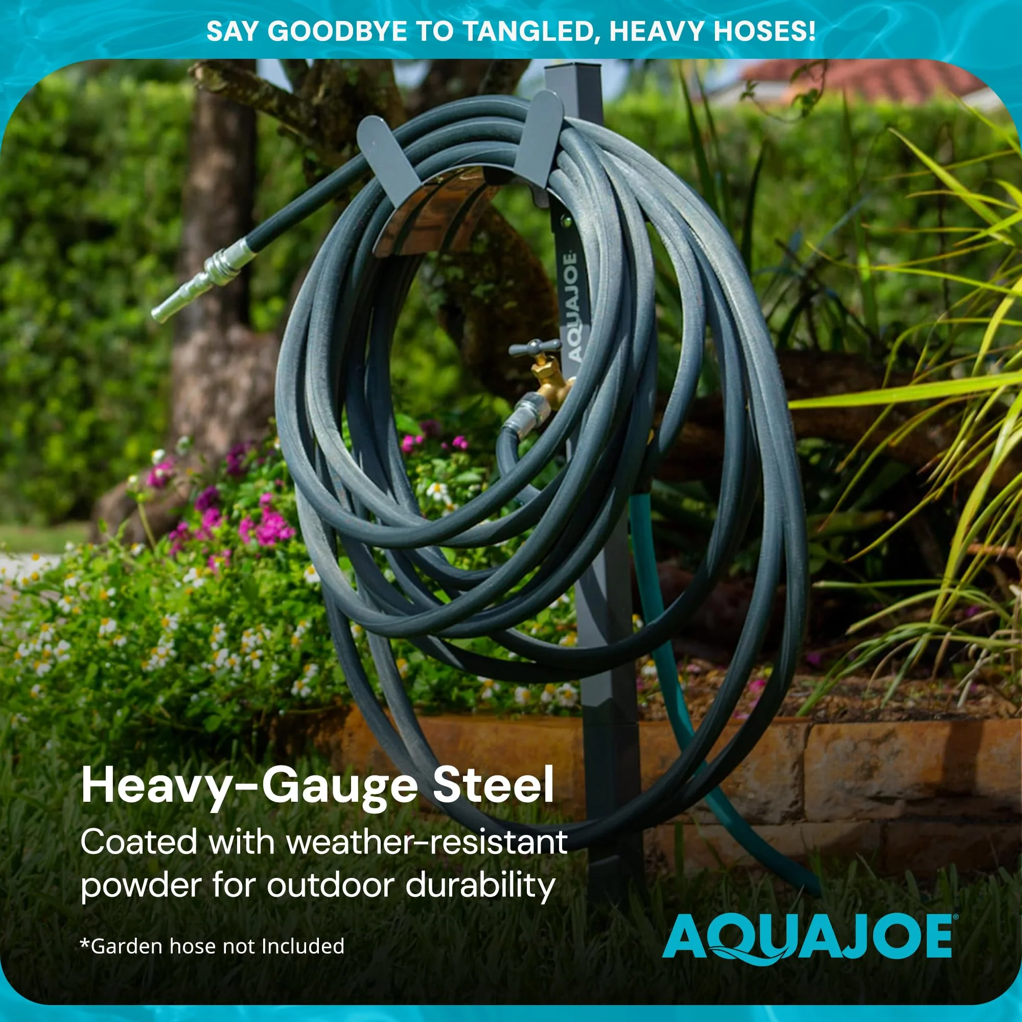 Aqua Joe Steel Garden Hose Stand with Brass Faucet and Quick-Install Anchor Base - Heavy-Duty Freestanding Holder for Outdoor Lawn, Yard & Garden Hose Storage, SJ-SHSBB-GRY - Image 9
