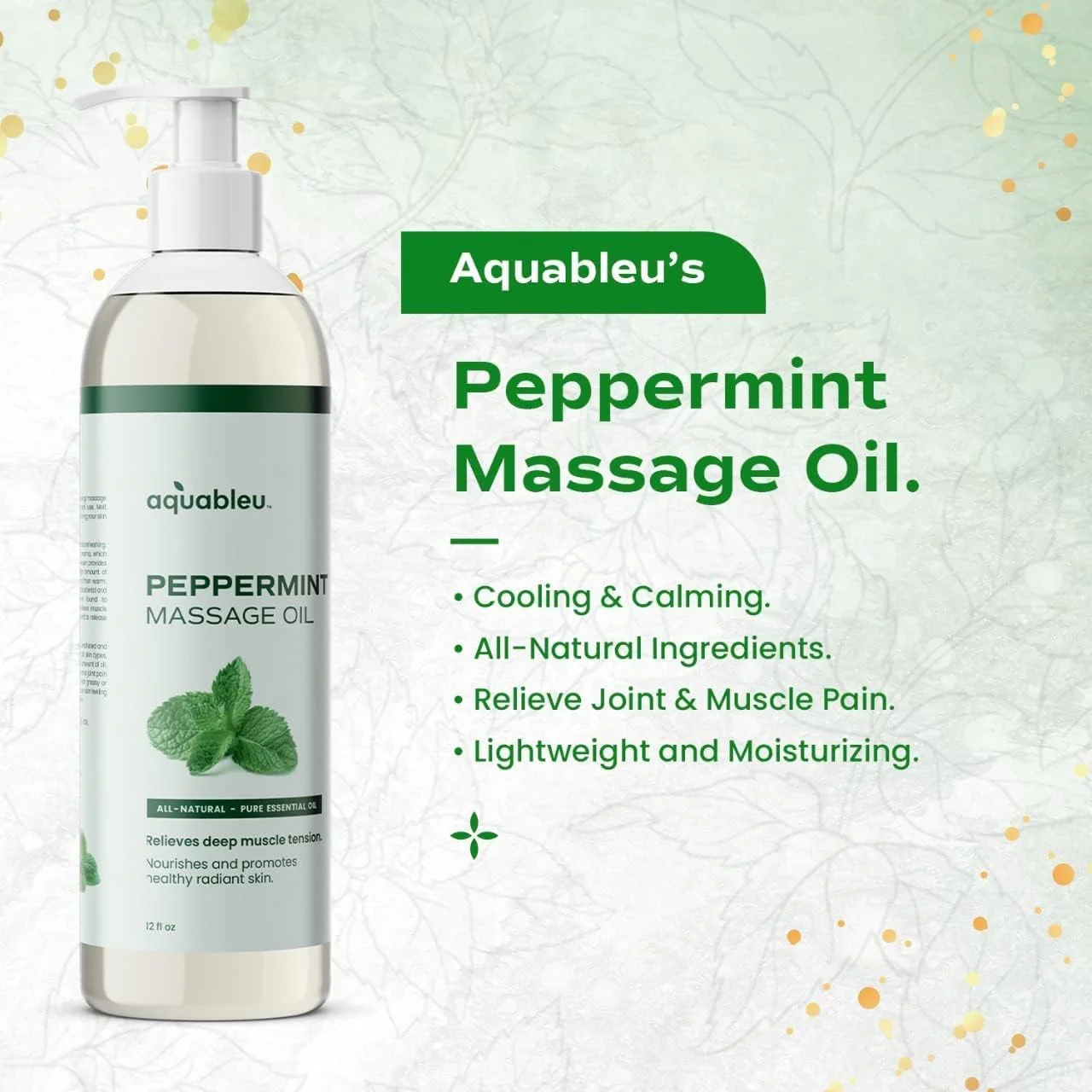 Aquableu Massage Oils 100% Pure & All-Natural - Natural at-Home Massage Therapy, Soothes Skin & Muscles - Full Body Relaxing Massage Oil – for Men and Women 12 fl oz (Peppermint) - Image 3