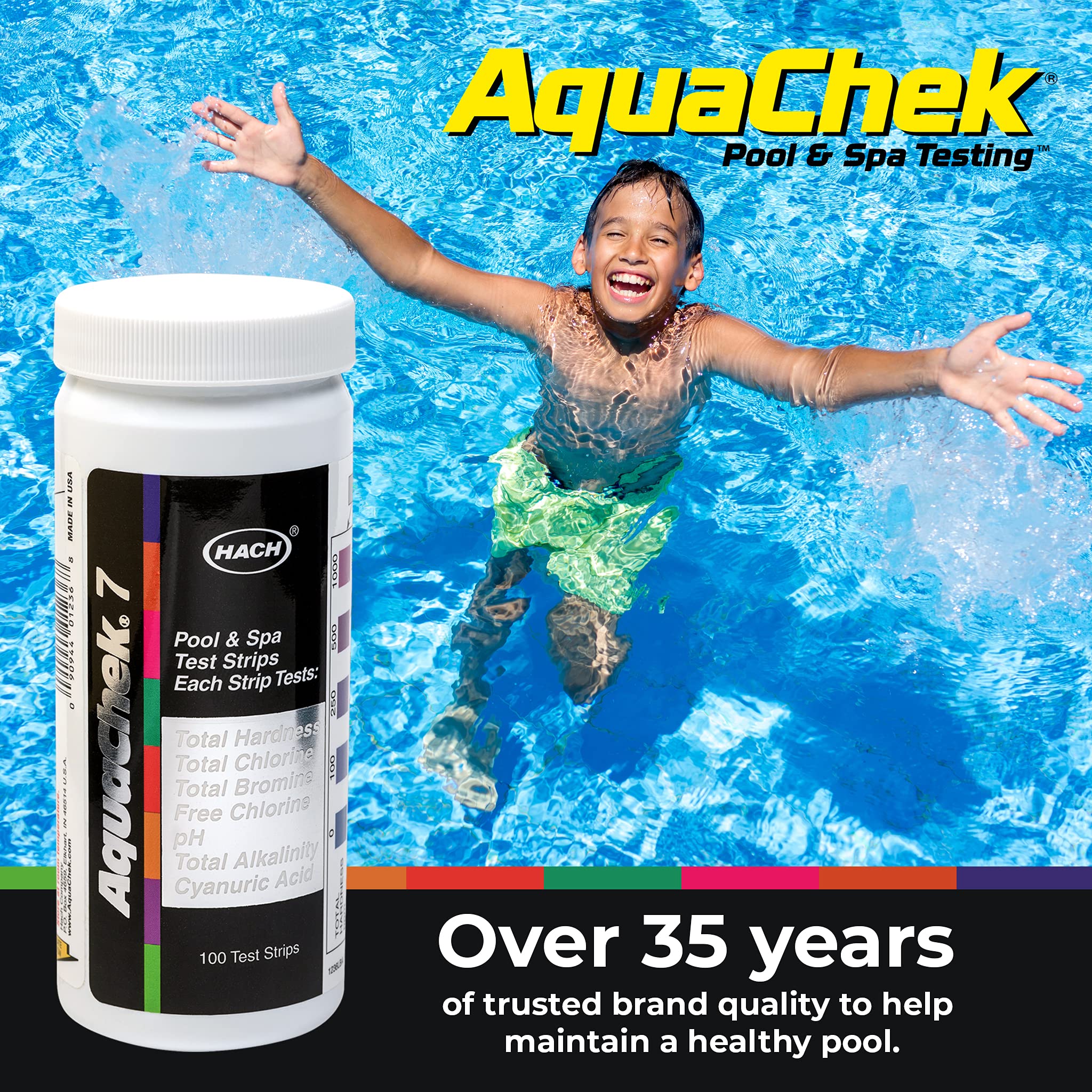 AquaChek 7-Way Pool and Spa Test Strips - Silver Pool Test Strips For pH, Total Chlorine, Free Chlorine, Bromine, Alkalinity, Total Hardness, and Cyanuric Acid - Water Quality Testing Kit (100 Strips) - Image 3