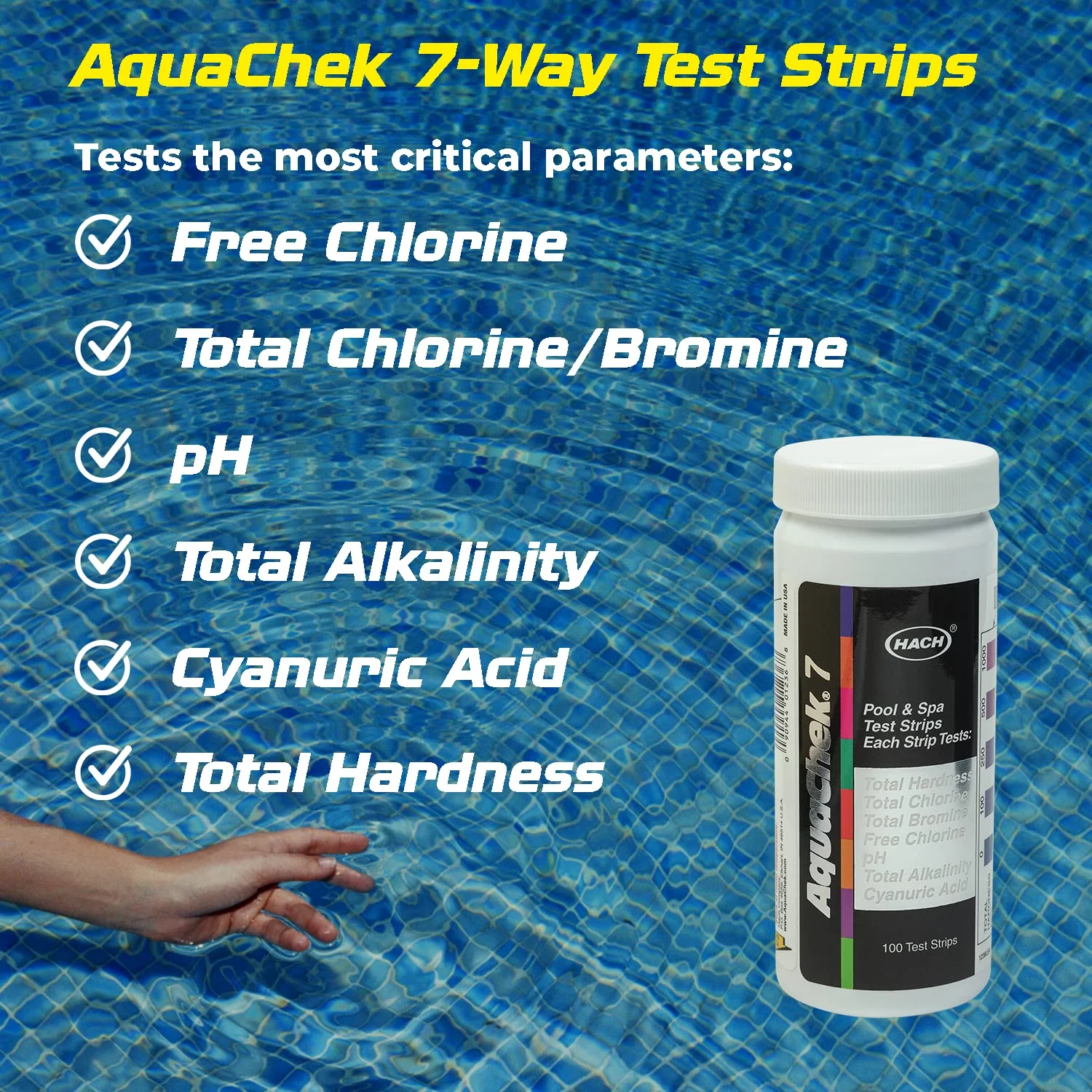 AquaChek 7-Way Pool and Spa Test Strips - Silver Pool Test Strips For pH, Total Chlorine, Free Chlorine, Bromine, Alkalinity, Total Hardness, and Cyanuric Acid - Water Quality Testing Kit (100 Strips) - Image 7