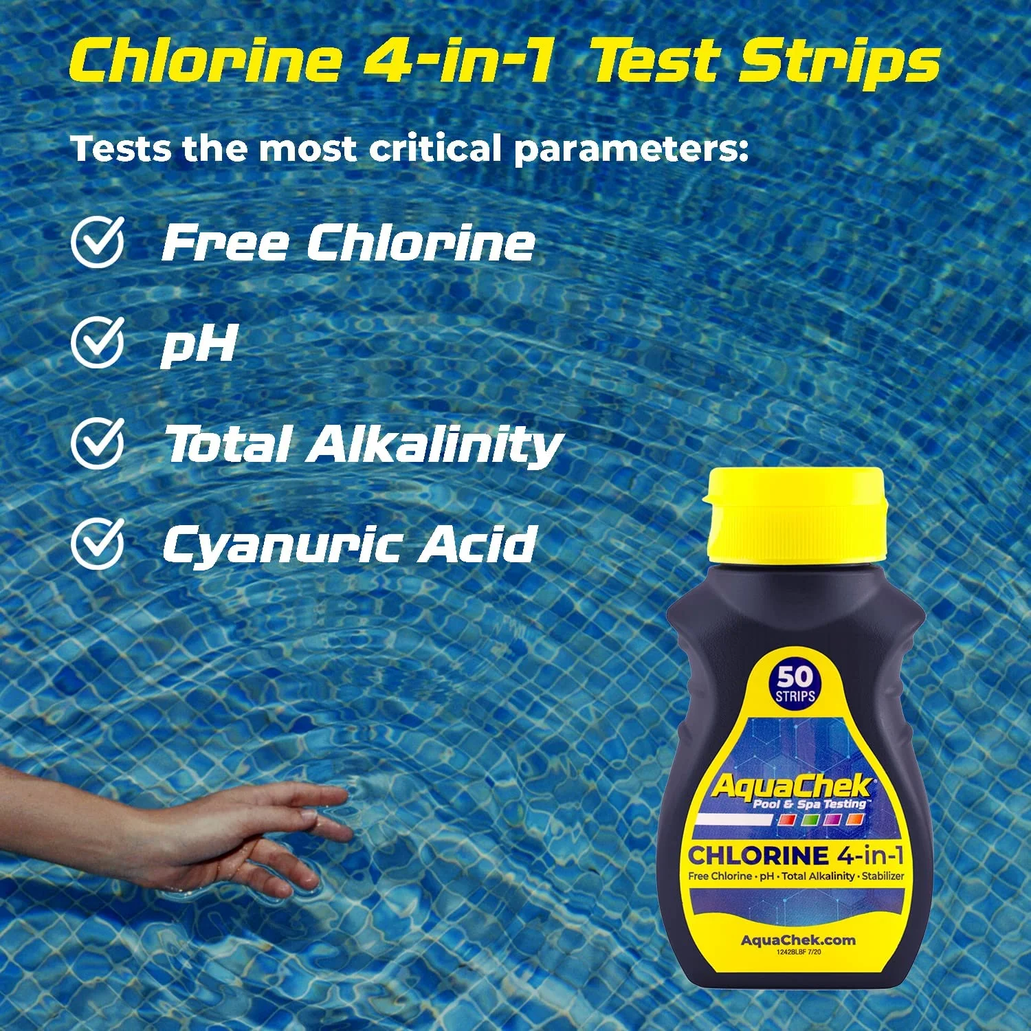AquaChek Yellow 4-Way Test Strips for Pool & Spa – 50 Count – Lab Verified Accuracy for pH, Chlorine, Alkalinity & Cyanuric Acid – Fast Results – Made in USA - (2-Pack) - Image 5