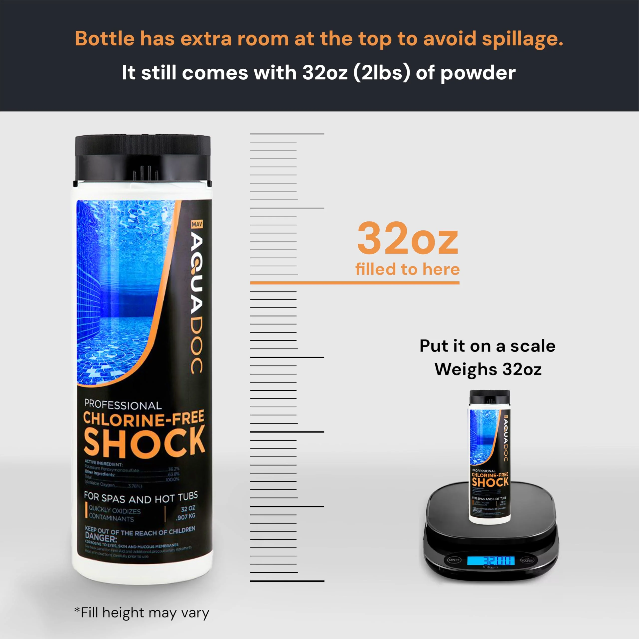 AquaDoc Non Chlorine Hot Tub Shock - 32oz (2 Pack) - Enhanced Spa Shock to Assist Bromine and Chlorine - Spa Oxidizer Made in USA - Image 3