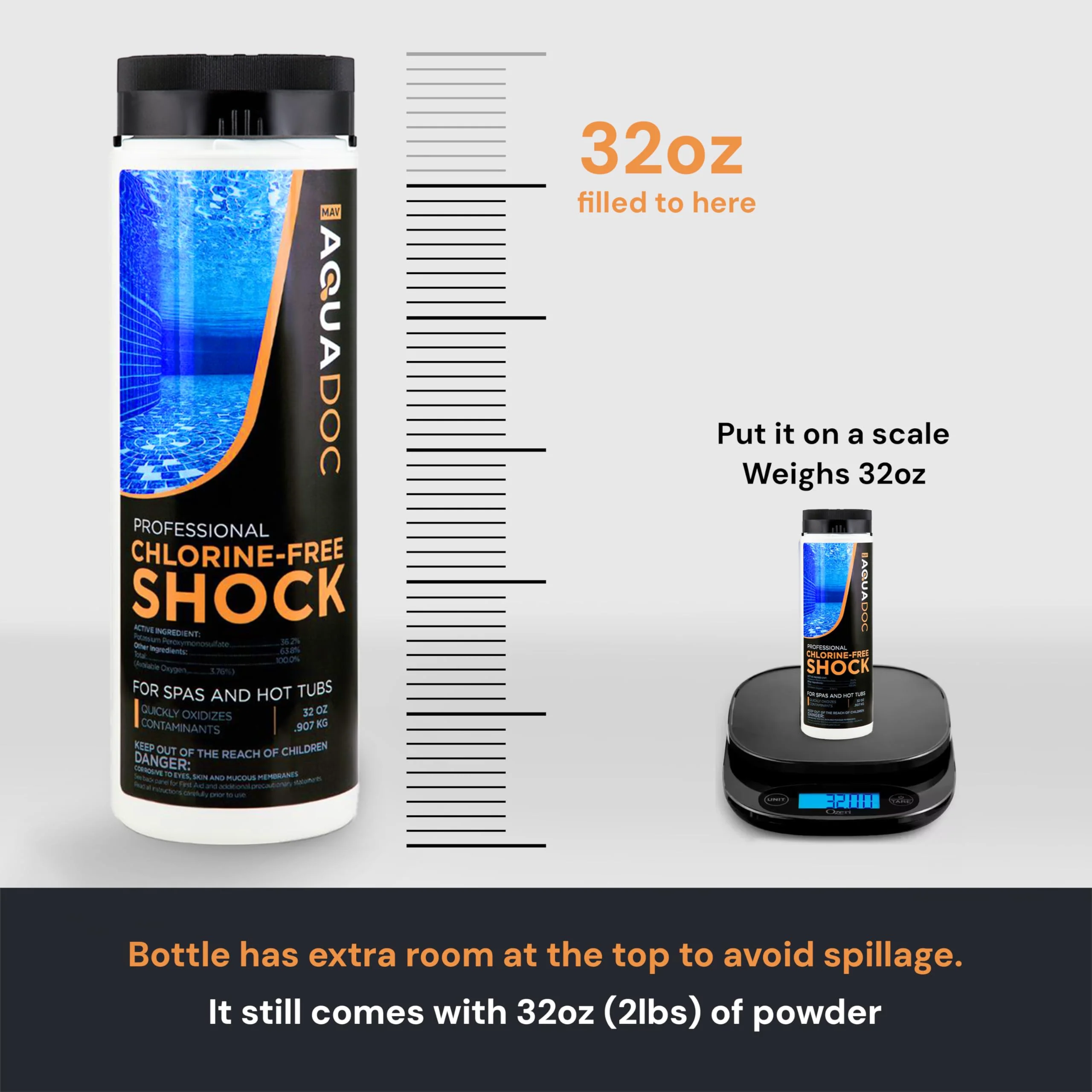 AquaDoc Non Chlorine Hot Tub Shock - 32oz - Enhanced Spa Shock to Assist Bromine and Chlorine - Spa Oxidizer Made in USA - Image 4