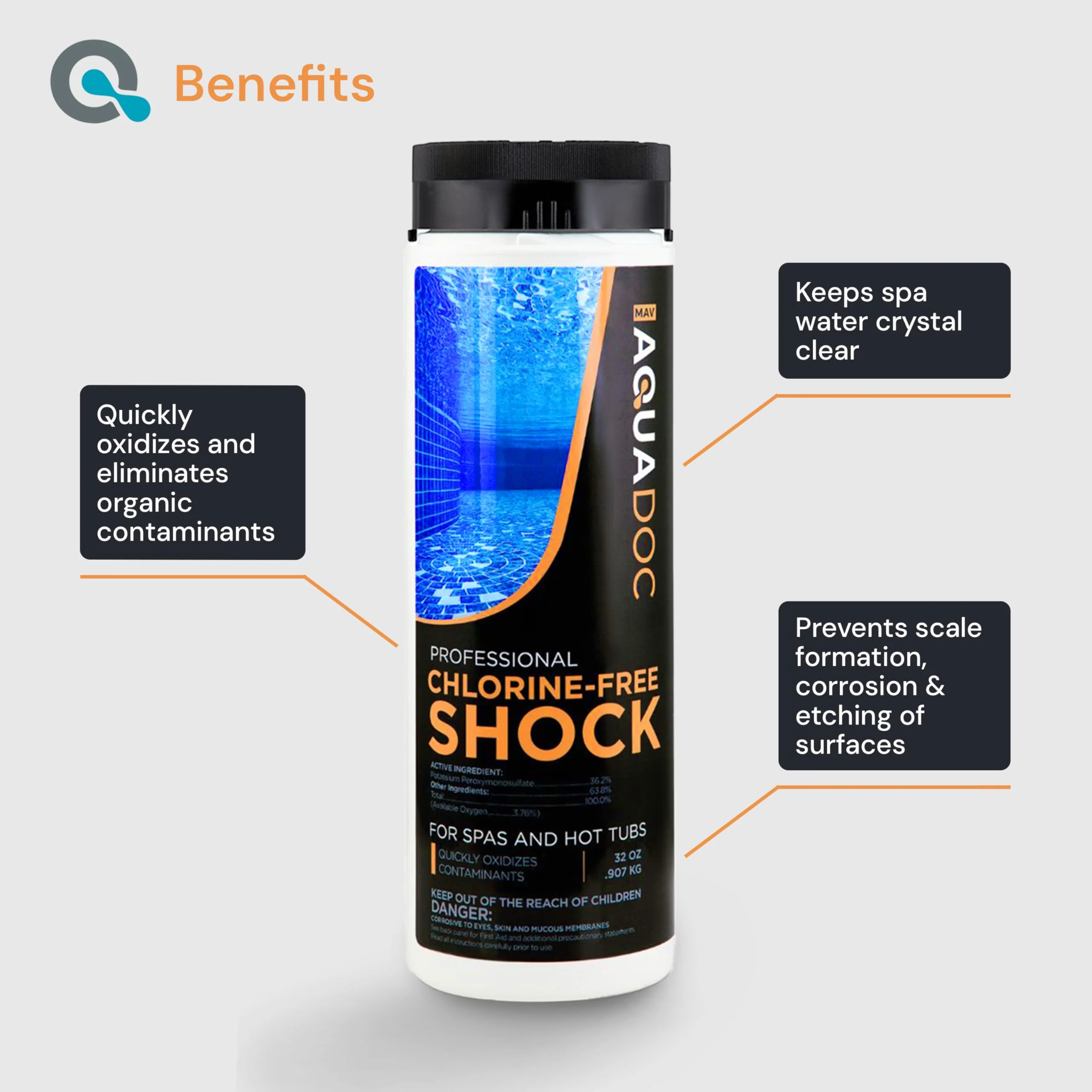 AquaDoc Non Chlorine Hot Tub Shock - 32oz - Enhanced Spa Shock to Assist Bromine and Chlorine - Spa Oxidizer Made in USA - Image 9