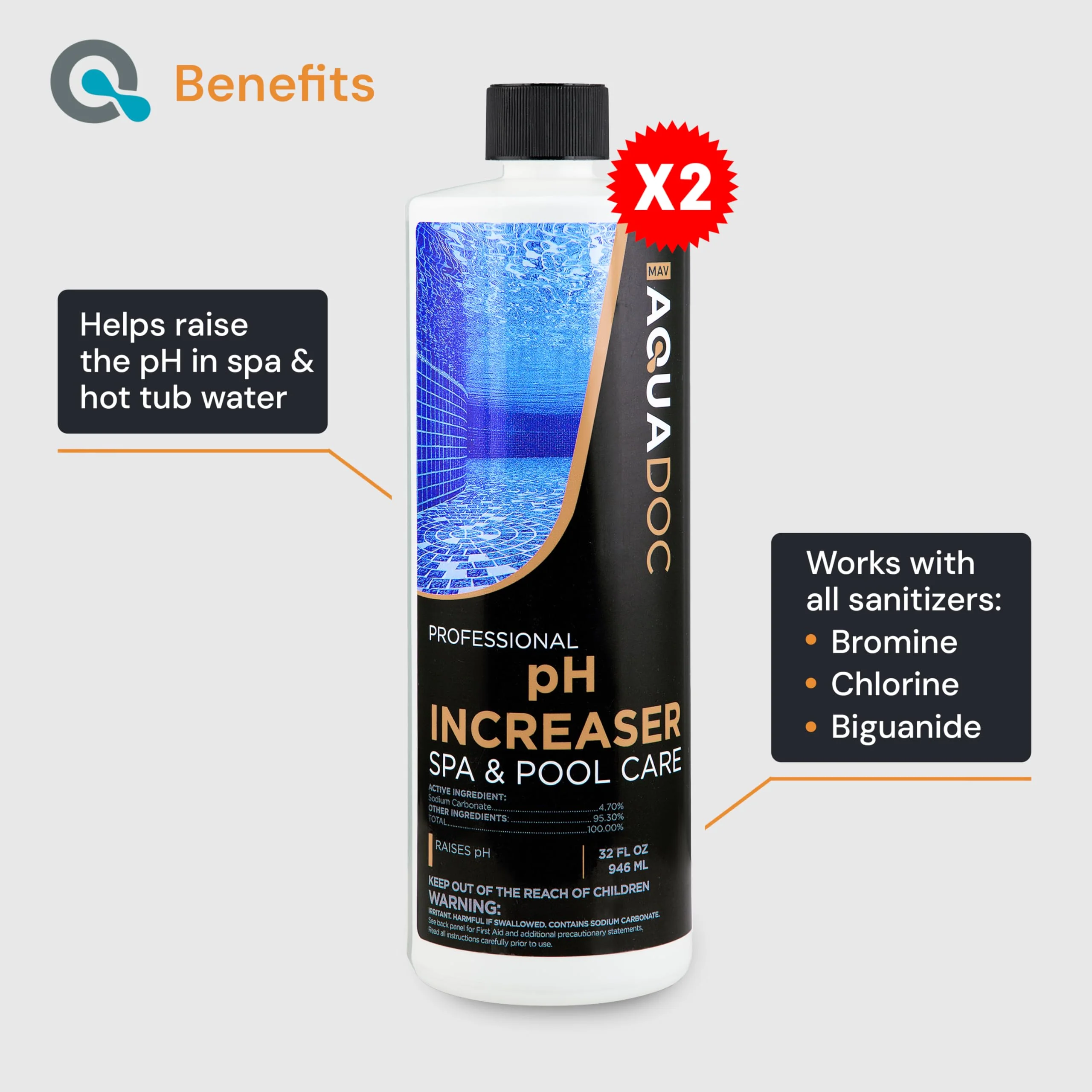 AquaDoc Spa pH Increaser for Hot Tub - 32oz (2 Pack) - Sodium Carbonate Spa pH Up for Water Balance - Made in USA - Image 6