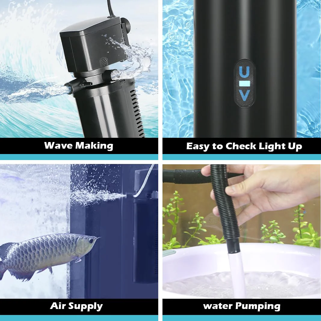 Aquarium Filter for 75-200 Gallon Tank, U-V Fish Tank Green Clean Machine Submersible Powerful Pump Canister Filter 300GPH for Pond Turtle Tank Saltwater Freshwater Crystal Clear Green Killing - Image 7