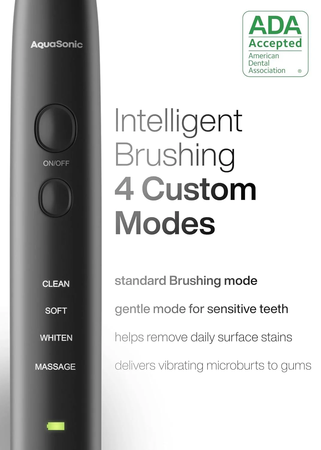 Aquasonic Black Series Ultra Whitening Toothbrush – ADA Accepted Electric Toothbrush- 8 Brush Heads & Travel Case – 40,000 VPM Electric Motor & Wireless Charging - 4 Modes w Smart Timer (Pack of 2) - Image 4