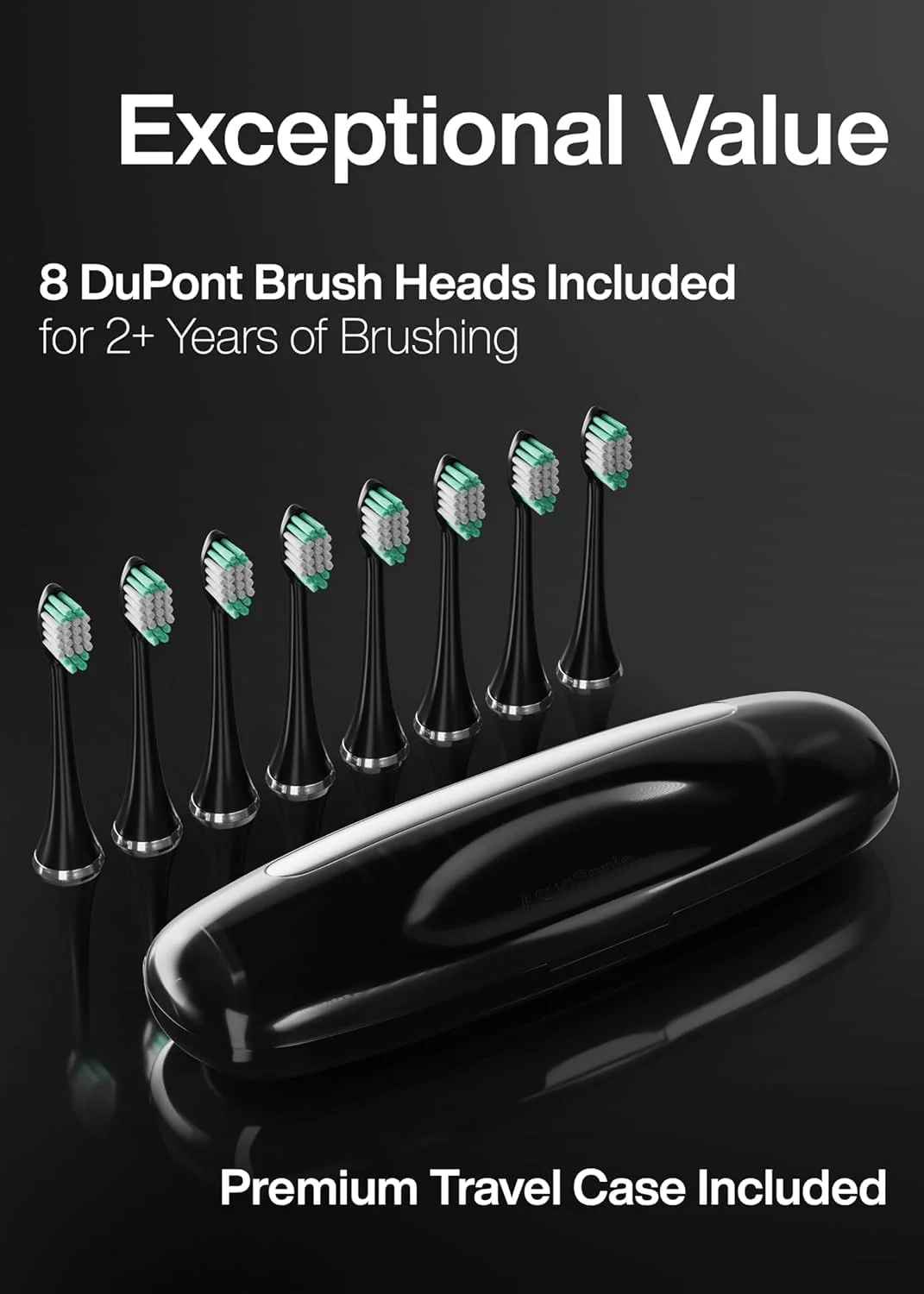 Aquasonic Black Series Ultra Whitening Toothbrush – ADA Accepted Electric Toothbrush- 8 Brush Heads & Travel Case – 40,000 VPM Electric Motor & Wireless Charging - 4 Modes w Smart Timer (Pack of 2) - Image 5