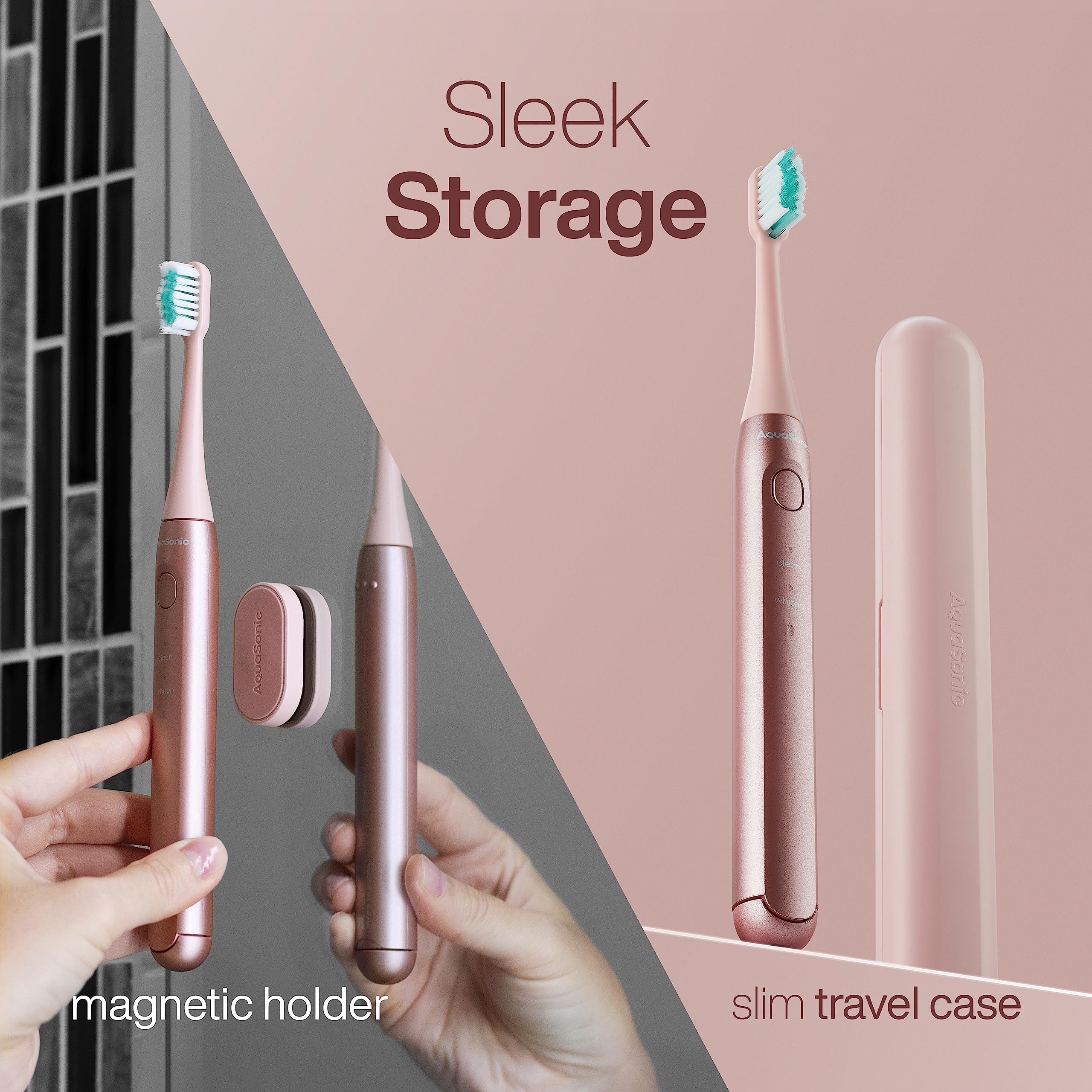 Aquasonic Icon ADA-Accepted Rechargeable Toothbrush | Magnetic Holder & Slim Travel Case | 2 Brushing Modes & Smart Timers | Gentle Micro-Vibrations (Pearl) - Image 2