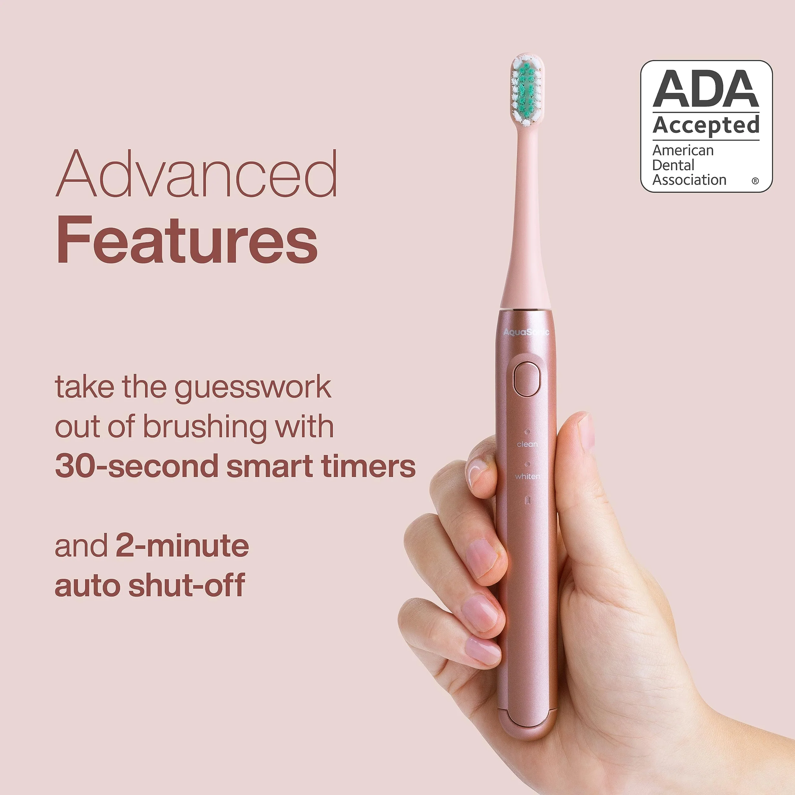 Aquasonic Icon ADA-Accepted Rechargeable Toothbrush | Magnetic Holder & Slim Travel Case | 2 Brushing Modes & Smart Timers | Gentle Micro-Vibrations (Pearl) - Image 4