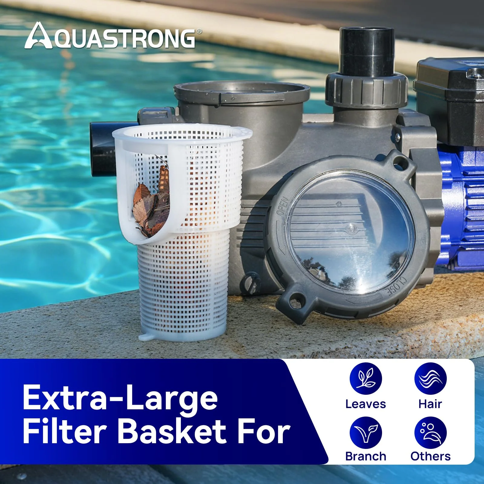 AQUASTRONG In/Above Ground Pool Pump, High Flow (Dual Speed with Timer, 1.5HP, 115V, 4975 GPH) - Image 2