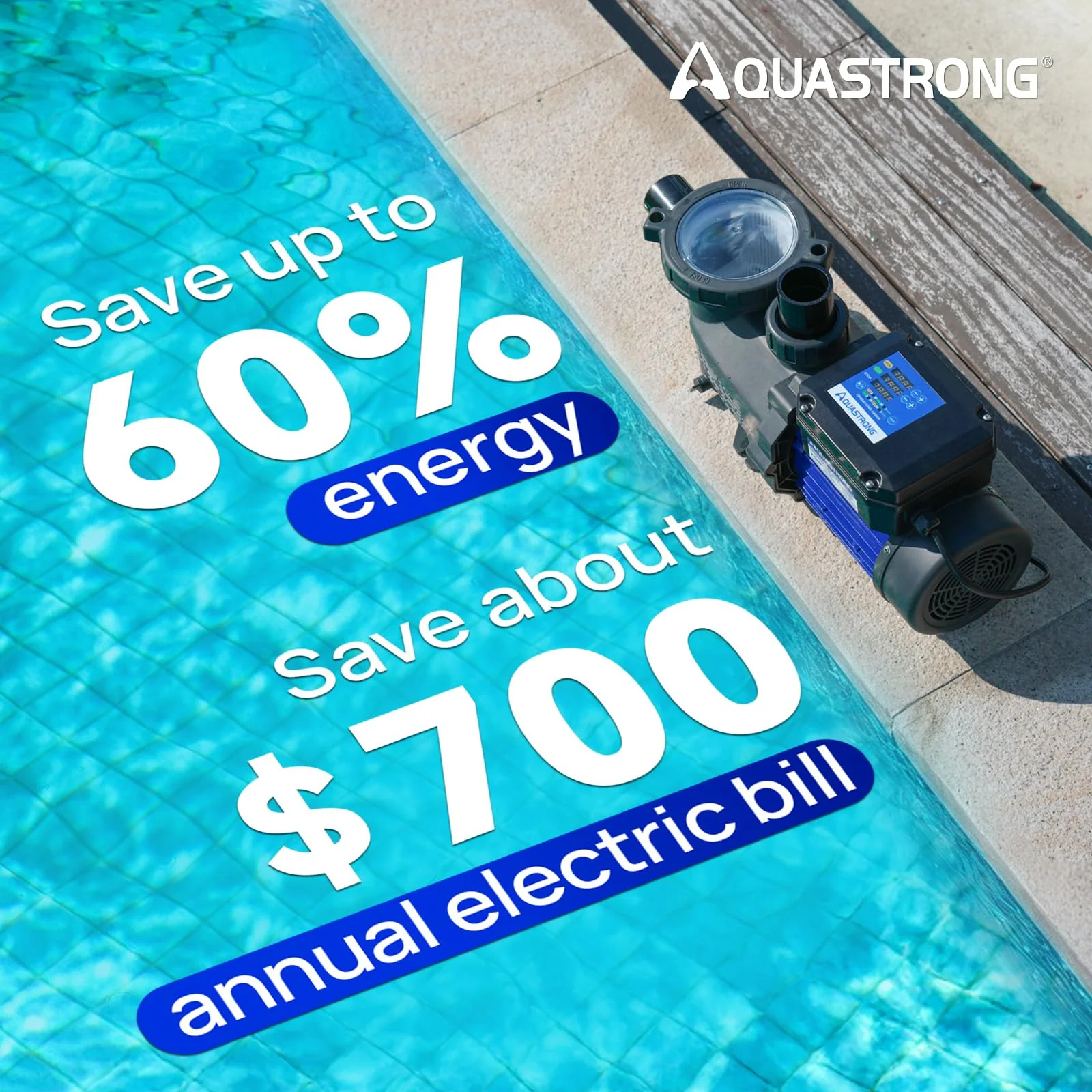 AQUASTRONG In/Above Ground Pool Pump, High Flow (Dual Speed with Timer, 1.5HP, 115V, 4975 GPH) - Image 4