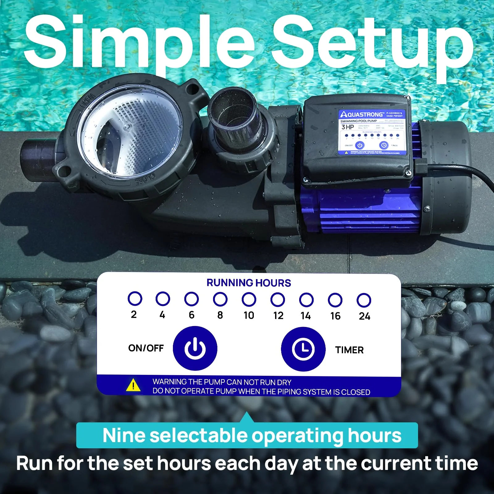 Aquastrong In/Above Ground Pool Pump High Flow Self Primming Swimming Pool Pump,Sapphire Blue - Image 5