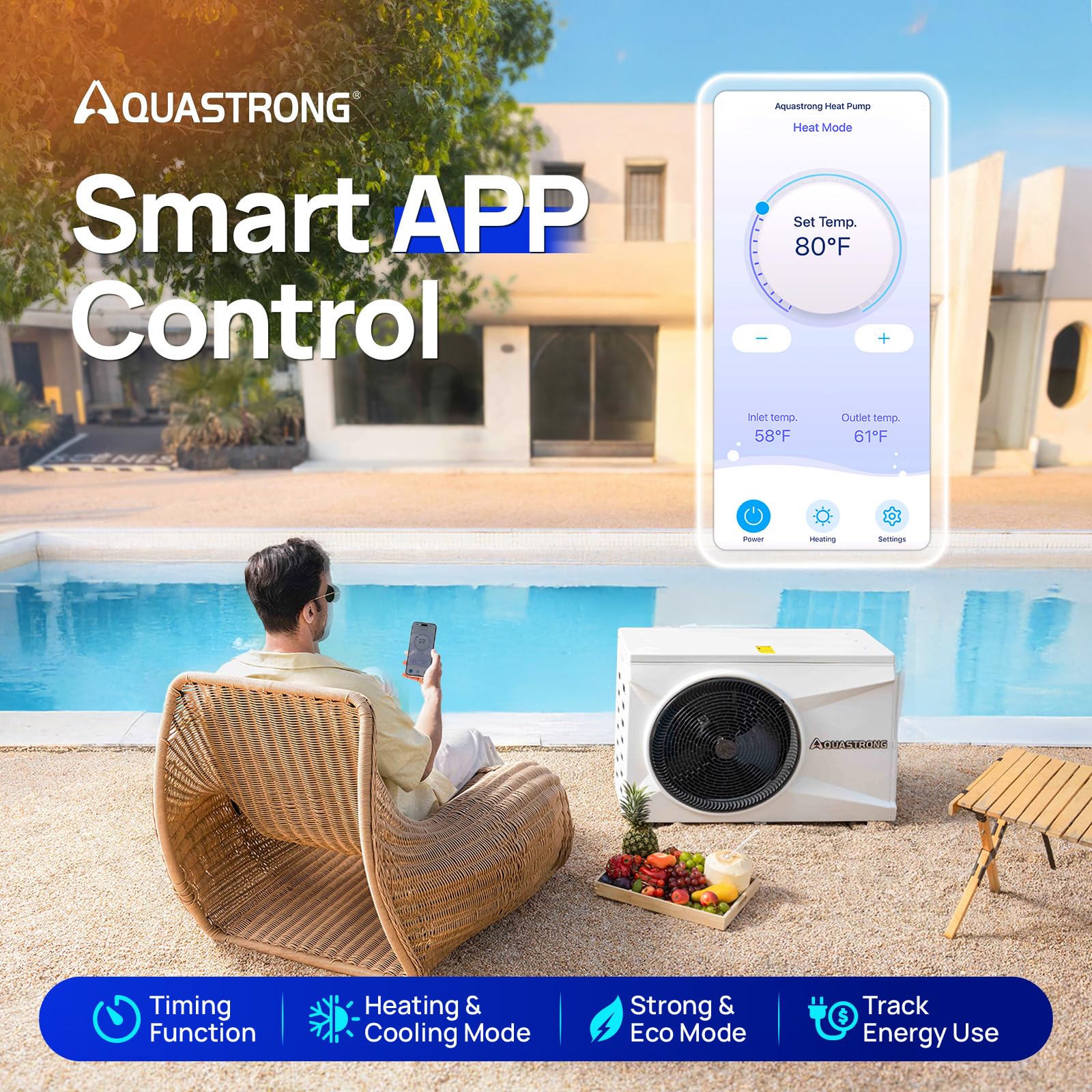AQUASTRONG Inverter Swimming Pool Heat Pump,Pool Heater for Above Ground and Inground Pool Heating Smart WiFi Control and Cooling Pool Heater Pools Up to, 16000 Gallons - Image 6