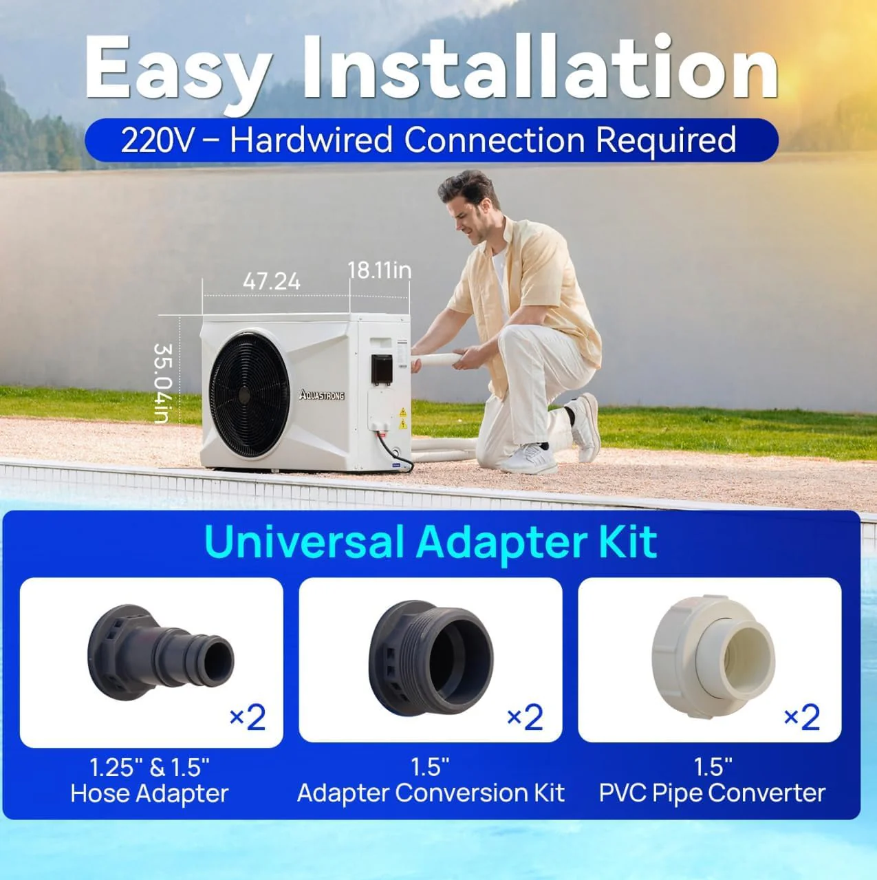 AQUASTRONG Inverter Swimming Pool Heat Pump,Pool Heater for Above Ground and Inground Pool Heating Smart WiFi Control and Cooling Pool Heater Pools Up to, 26000 Gallons - Image 4