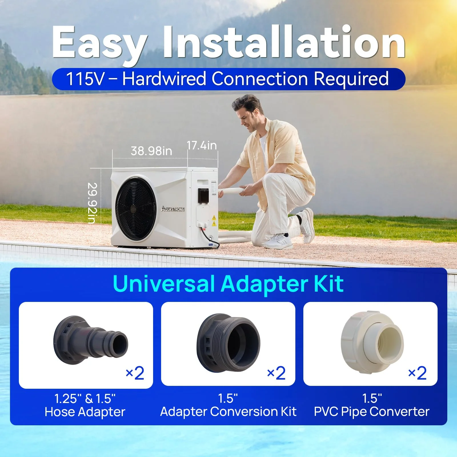 AQUASTRONG Inverter Swimming Pool Heat Pump,Pool Heater for Above Ground and Inground Pool Heating Smart WiFi Control and Cooling Pool Heater Pools Up to, 9000 Gallons - Image 4