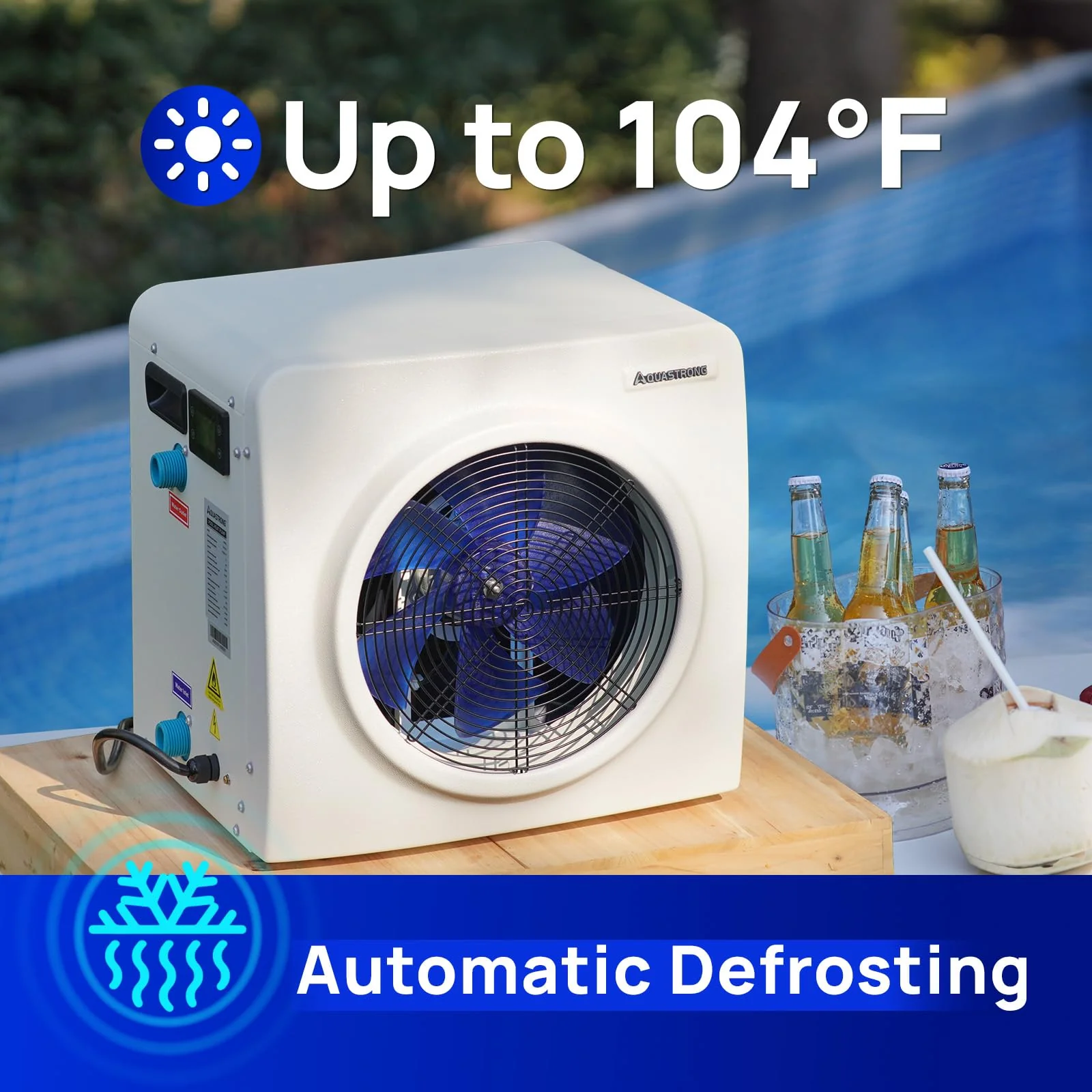 AQUASTRONG Swimming Pool Heat Pump,Electric Pool Heater for Above Ground and Inground Pool,Heating and Cooling Pool Heater Pools Up to, 3000 Gallons - Image 4