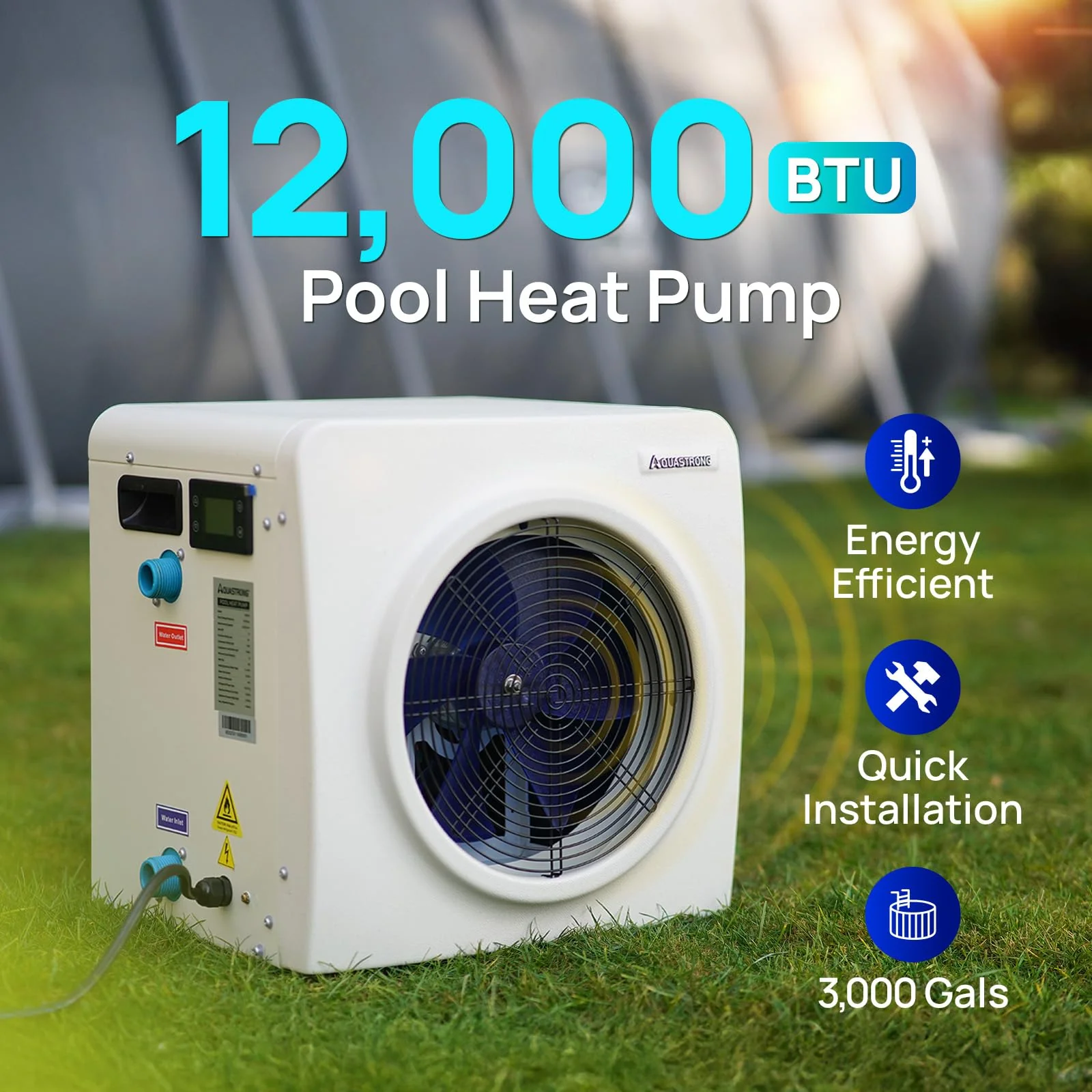 AQUASTRONG Swimming Pool Heat Pump,Electric Pool Heater for Above Ground and Inground Pool,Heating and Cooling Pool Heater Pools Up to, 3000 Gallons - Image 9
