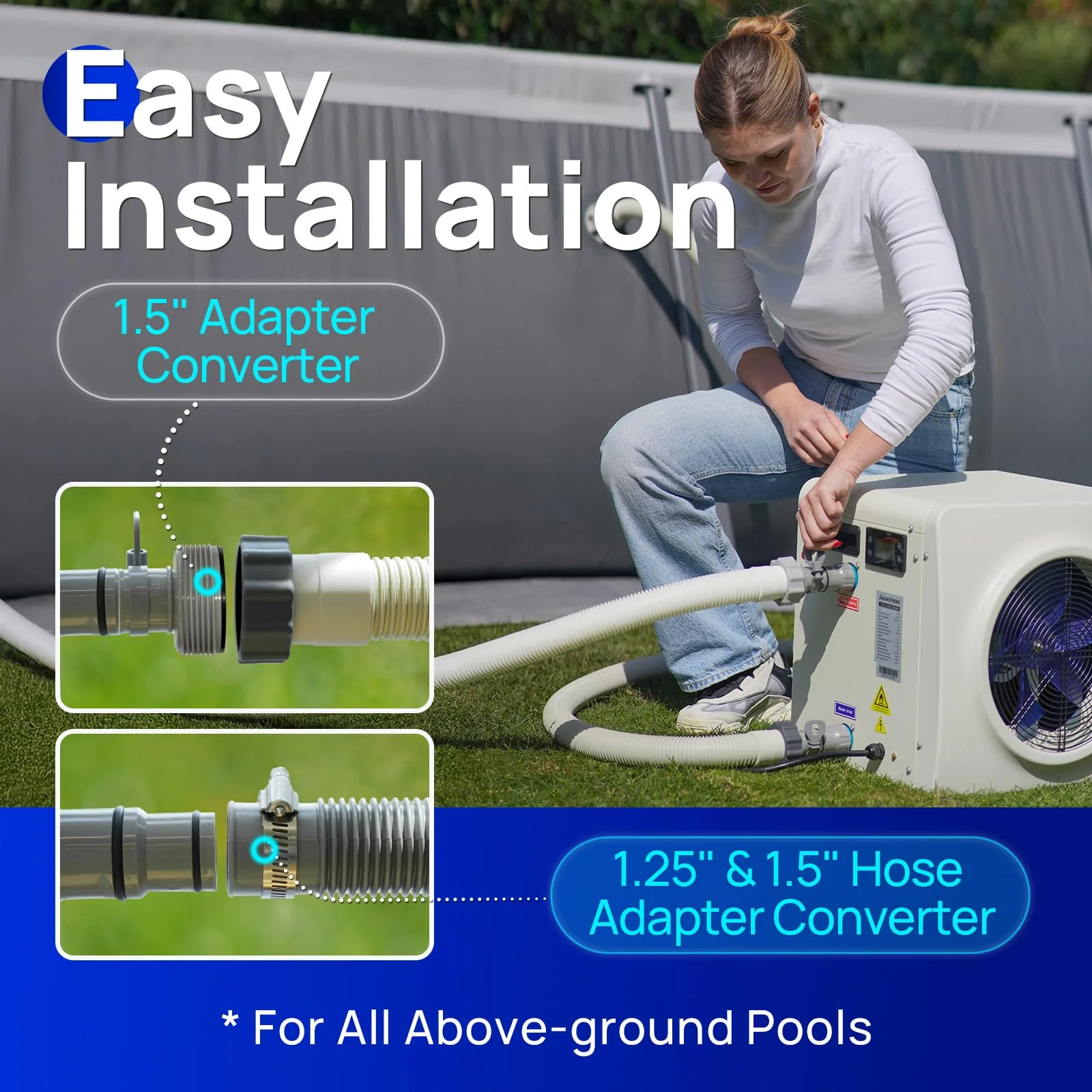 AQUASTRONG Swimming Pool Heat Pump,Electric Pool Heater for Above Ground and Inground Pool,Heating and Cooling Pool Heater Pools Up to, 6500 Gallons - Image 6